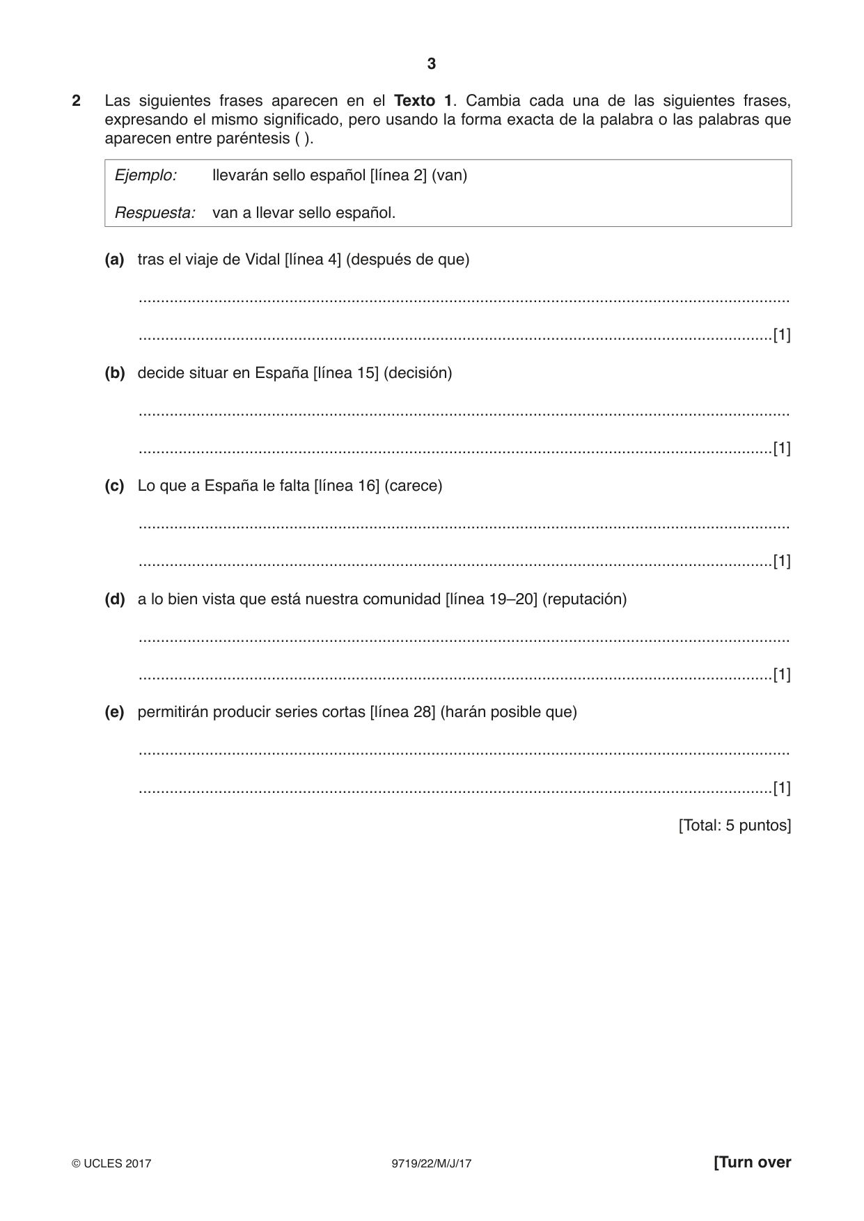 Cambridge A Level Spanish (A Level only) 9719 2017 May/June Paper 2 · Variant 2 question paper, page 3 of 8