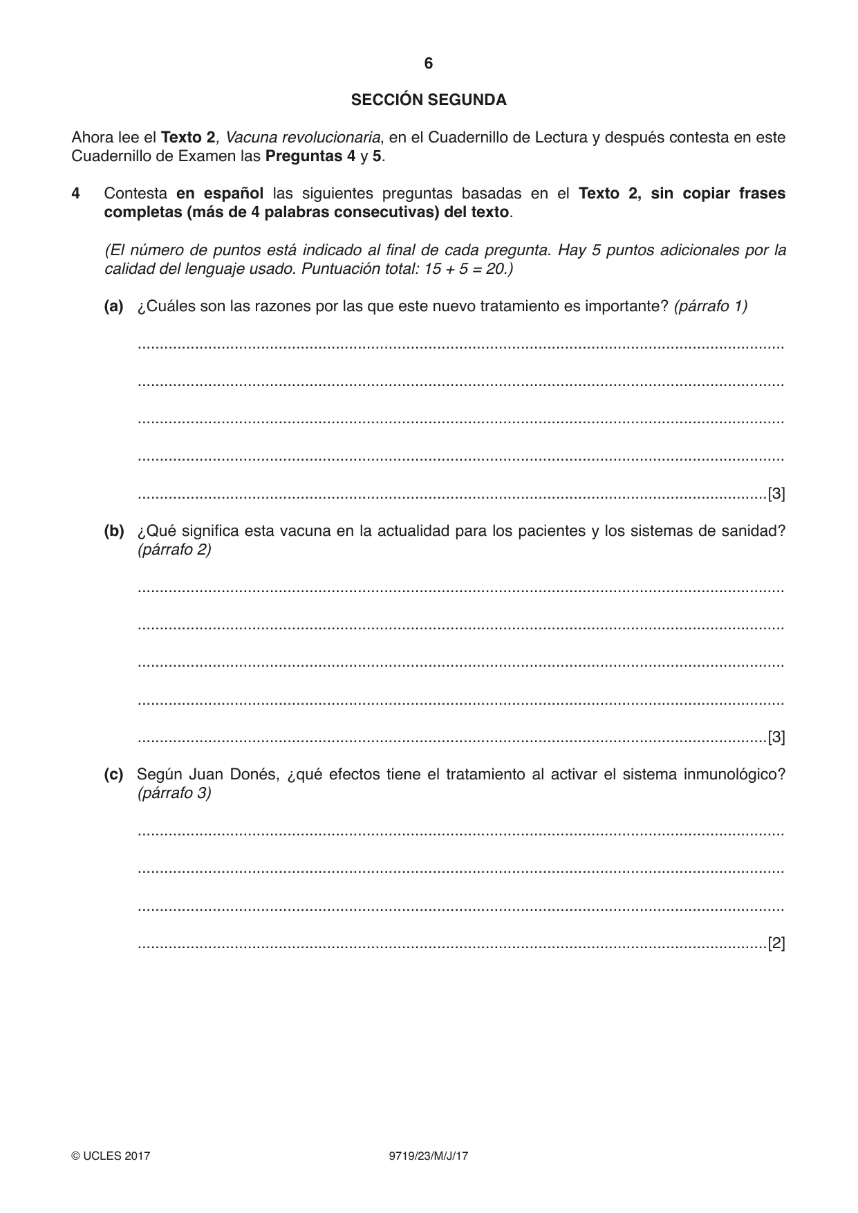 Cambridge A Level Spanish (A Level only) 9719 2017 May/June Paper 2 · Variant 3 question paper, page 6 of 8