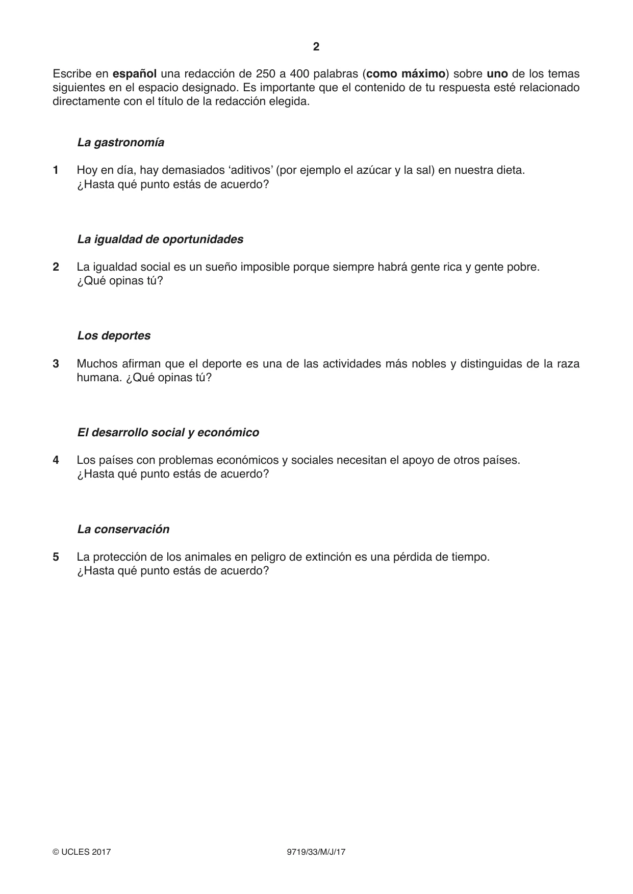 Cambridge A Level Spanish (A Level only) 9719 2017 May/June Paper 3 · Variant 3 question paper, page 2 of 8