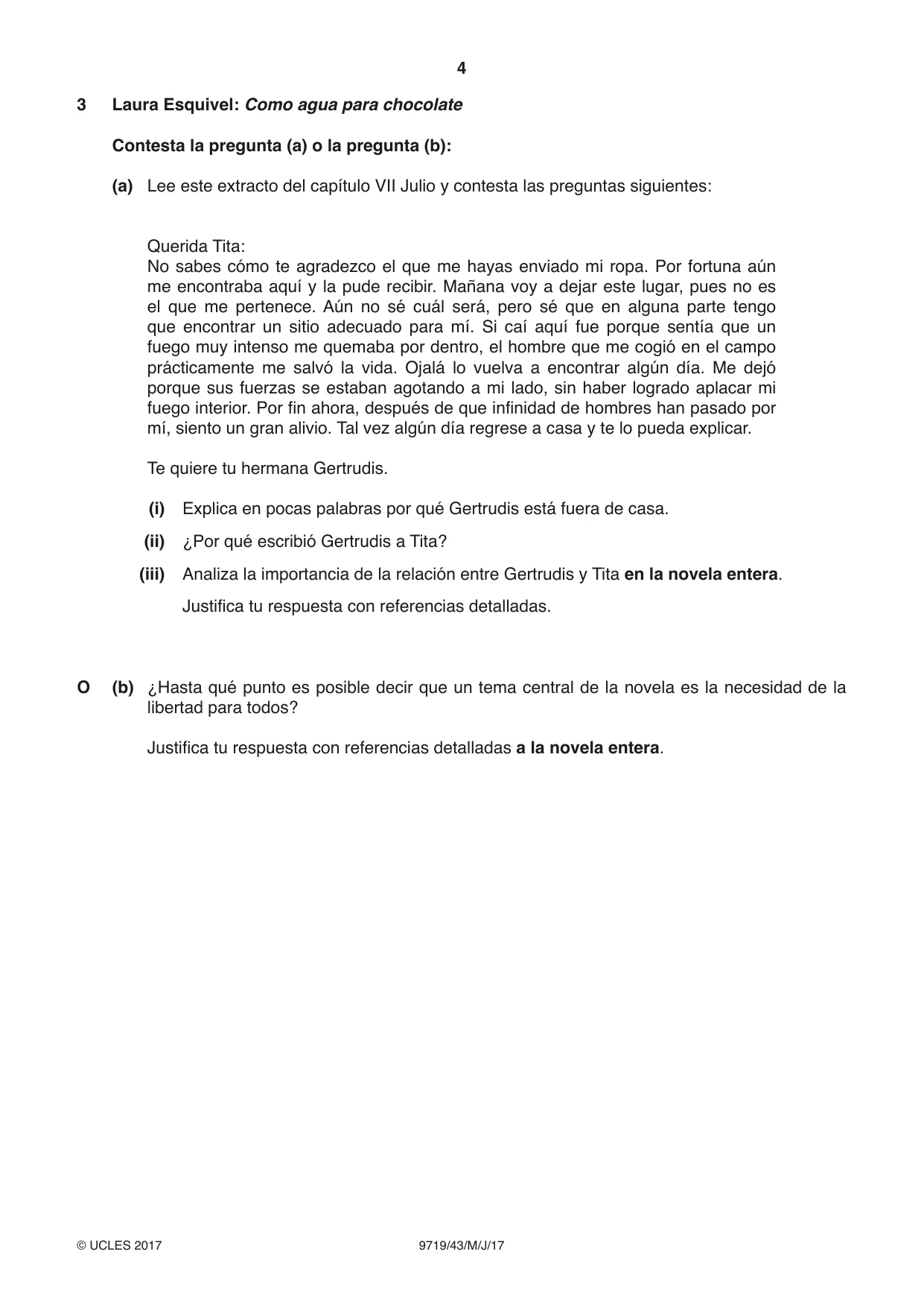 Cambridge A Level Spanish (A Level only) 9719 2017 May/June Paper 4 · Variant 3 question paper, page 4 of 8