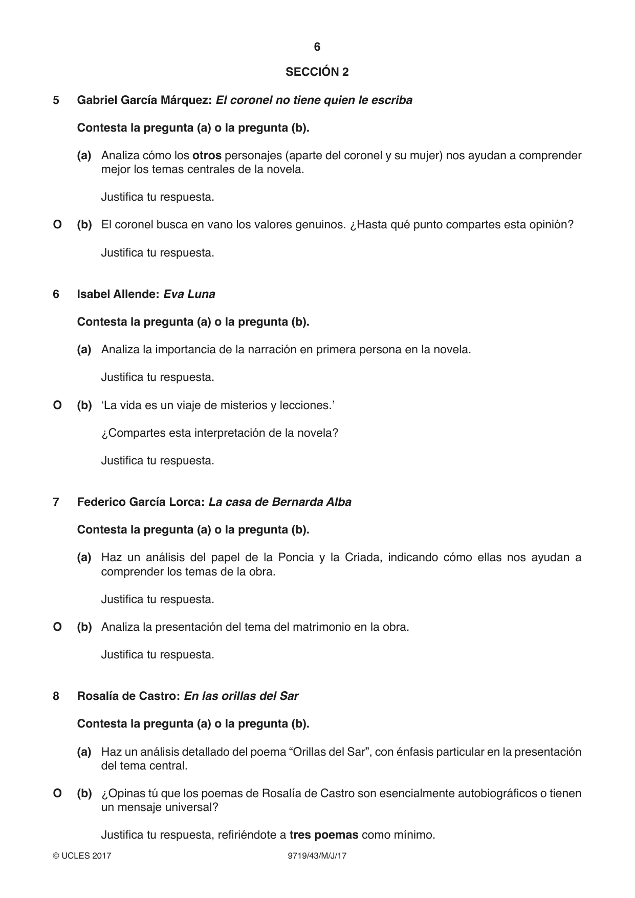 Cambridge A Level Spanish (A Level only) 9719 2017 May/June Paper 4 · Variant 3 question paper, page 6 of 8