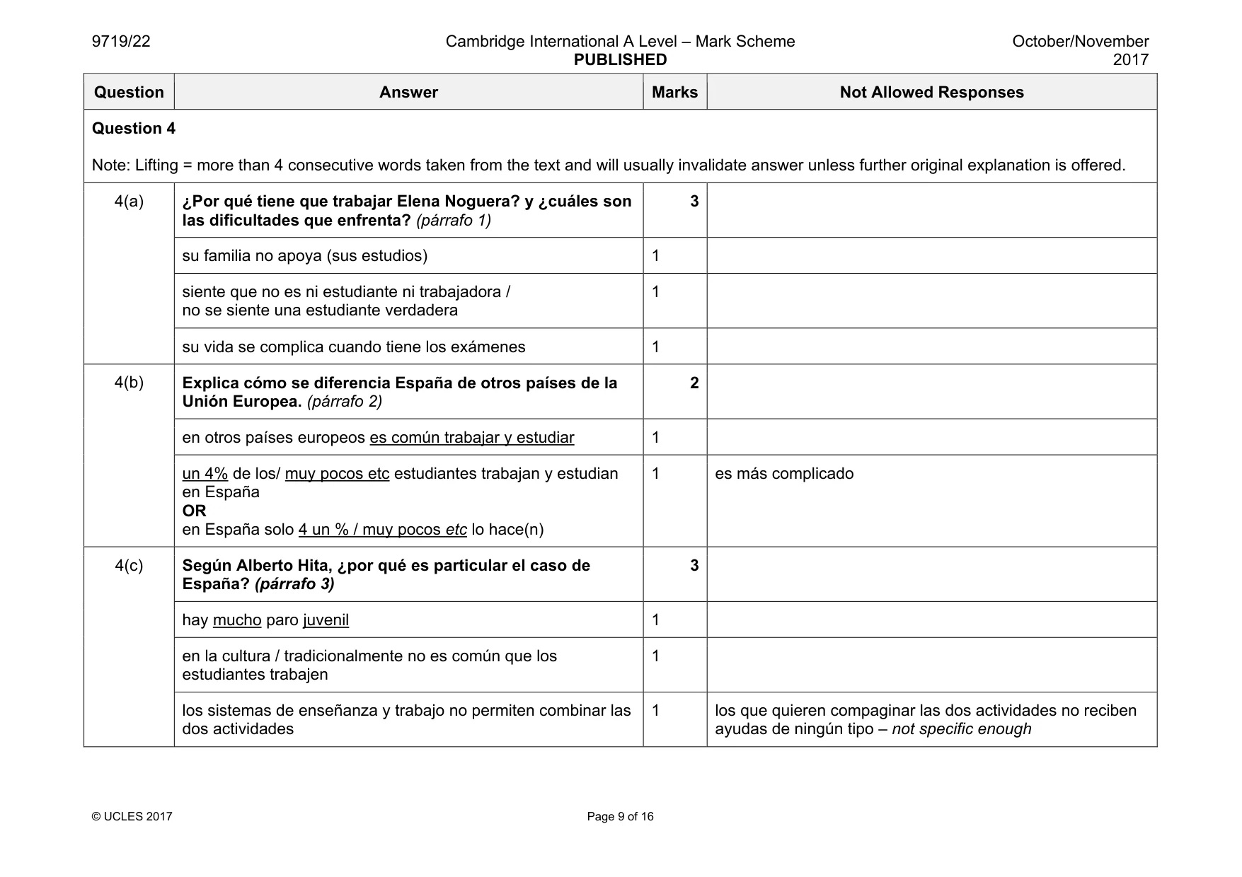 Mark scheme, page 9 of 16