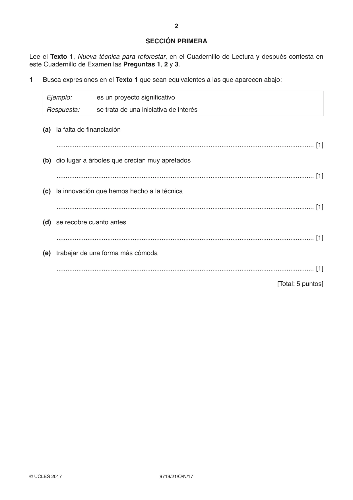 Cambridge A Level Spanish (A Level only) 9719 2017 Oct/Nov Paper 2 · Variant 1 question paper, page 2 of 8
