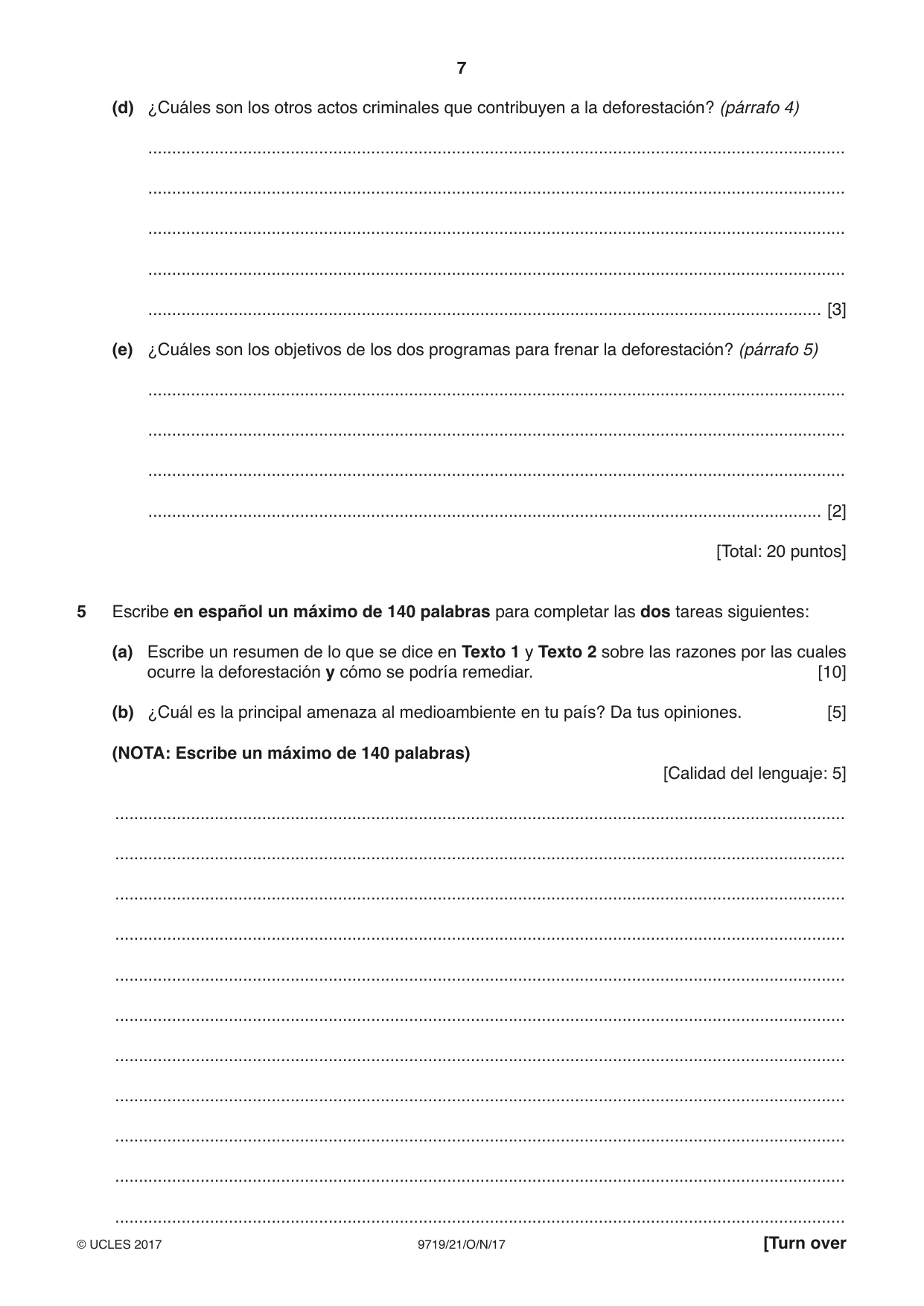Cambridge A Level Spanish (A Level only) 9719 2017 Oct/Nov Paper 2 · Variant 1 question paper, page 7 of 8