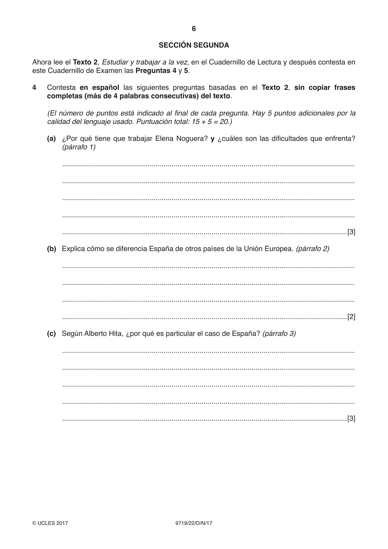 Cambridge A Level Spanish (A Level only) 9719 2017 Oct/Nov Paper 2 · Variant 2 question paper, page 6 of 8