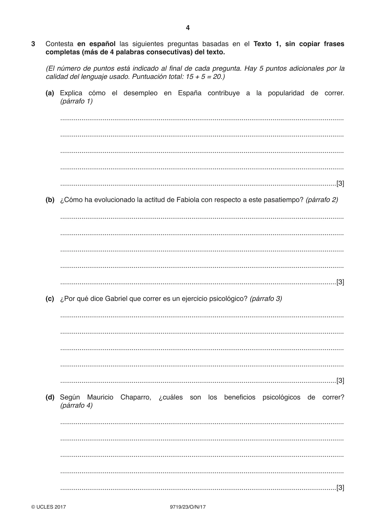 Cambridge A Level Spanish (A Level only) 9719 2017 Oct/Nov Paper 2 · Variant 3 question paper, page 4 of 8