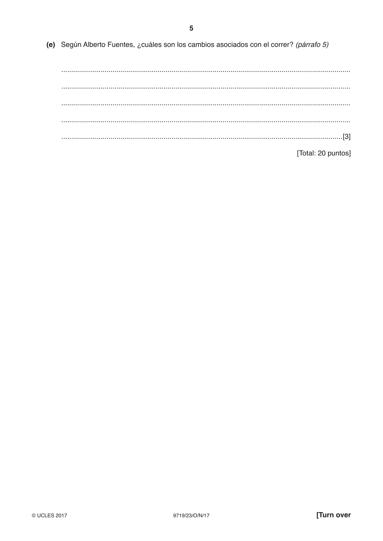 Cambridge A Level Spanish (A Level only) 9719 2017 Oct/Nov Paper 2 · Variant 3 question paper, page 5 of 8
