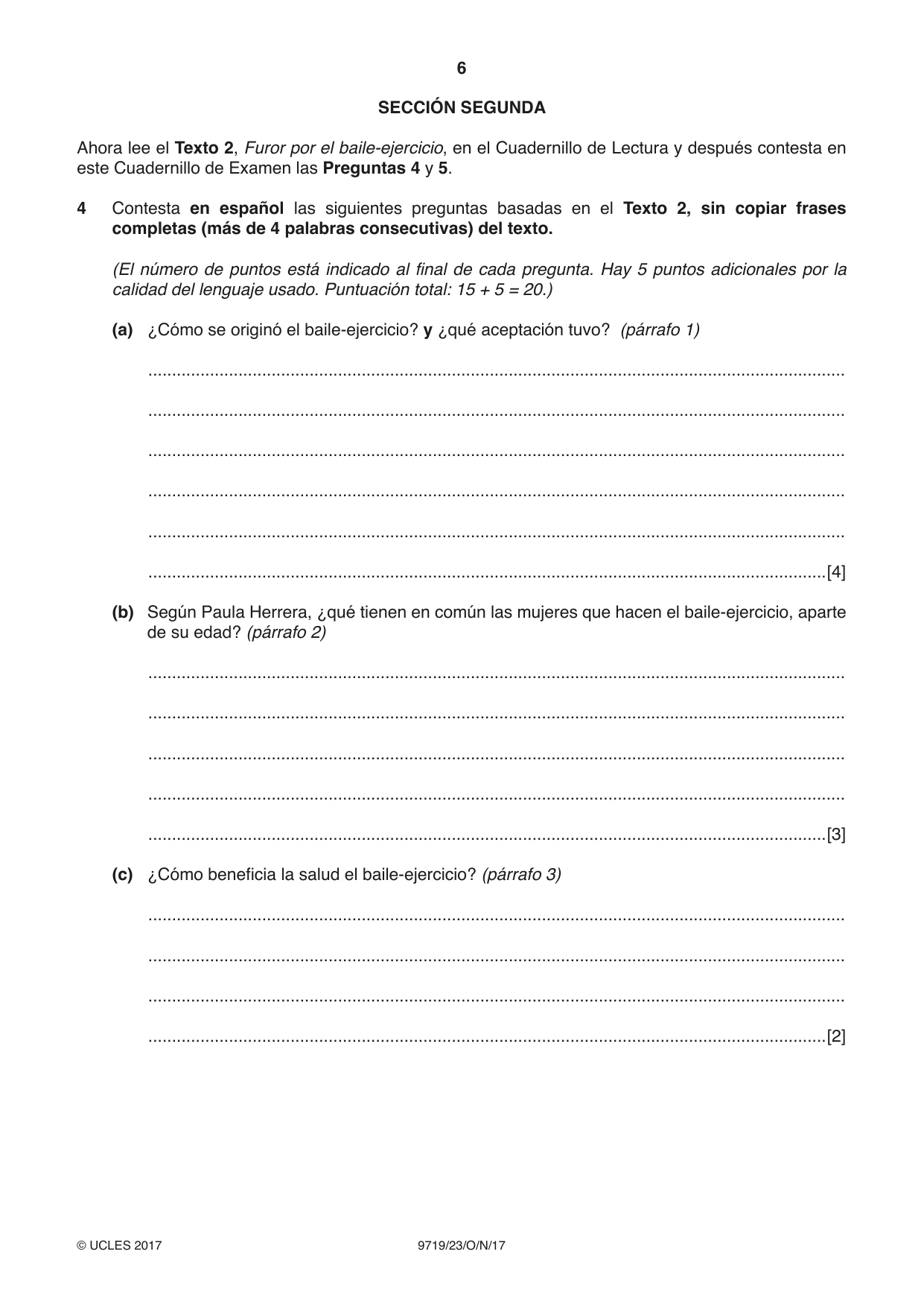Cambridge A Level Spanish (A Level only) 9719 2017 Oct/Nov Paper 2 · Variant 3 question paper, page 6 of 8