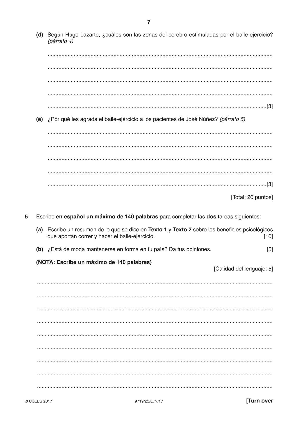 Cambridge A Level Spanish (A Level only) 9719 2017 Oct/Nov Paper 2 · Variant 3 question paper, page 7 of 8