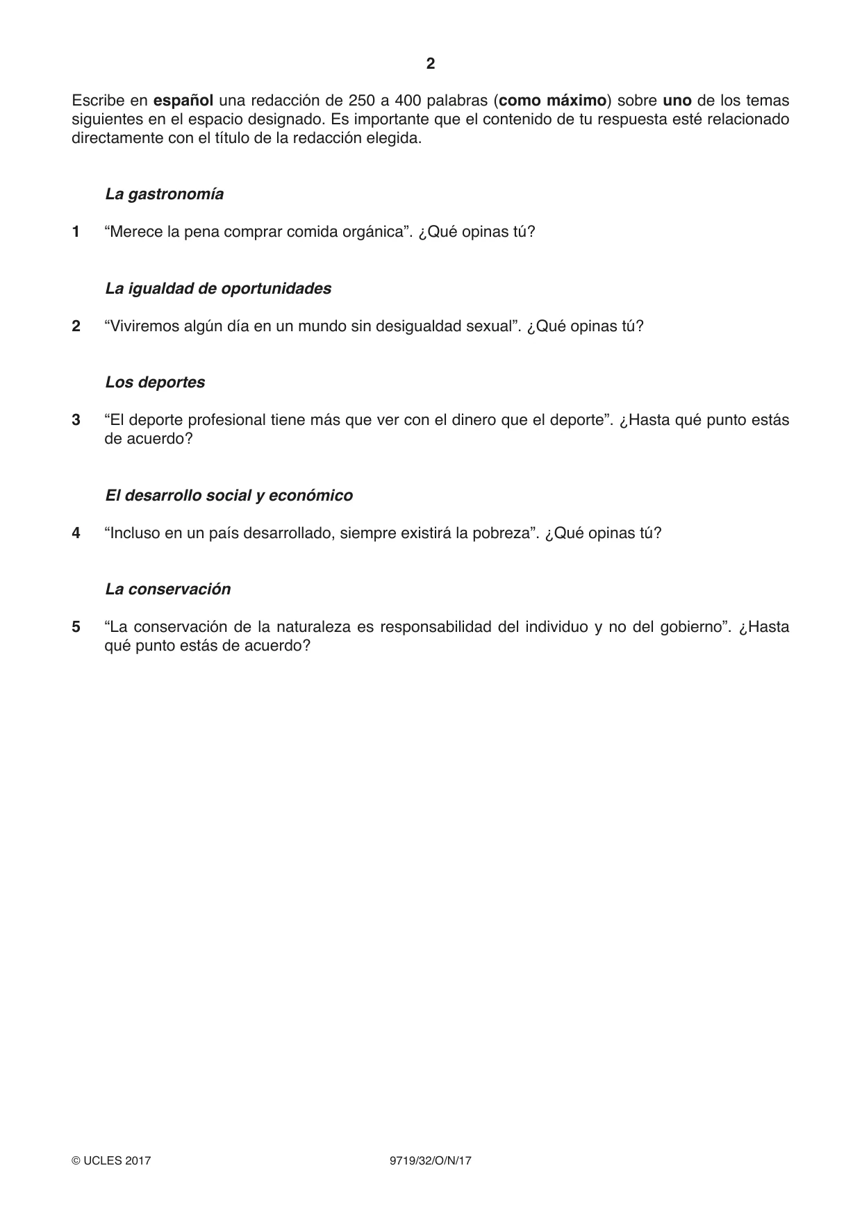 Cambridge A Level Spanish (A Level only) 9719 2017 Oct/Nov Paper 3 · Variant 2 question paper, page 2 of 8