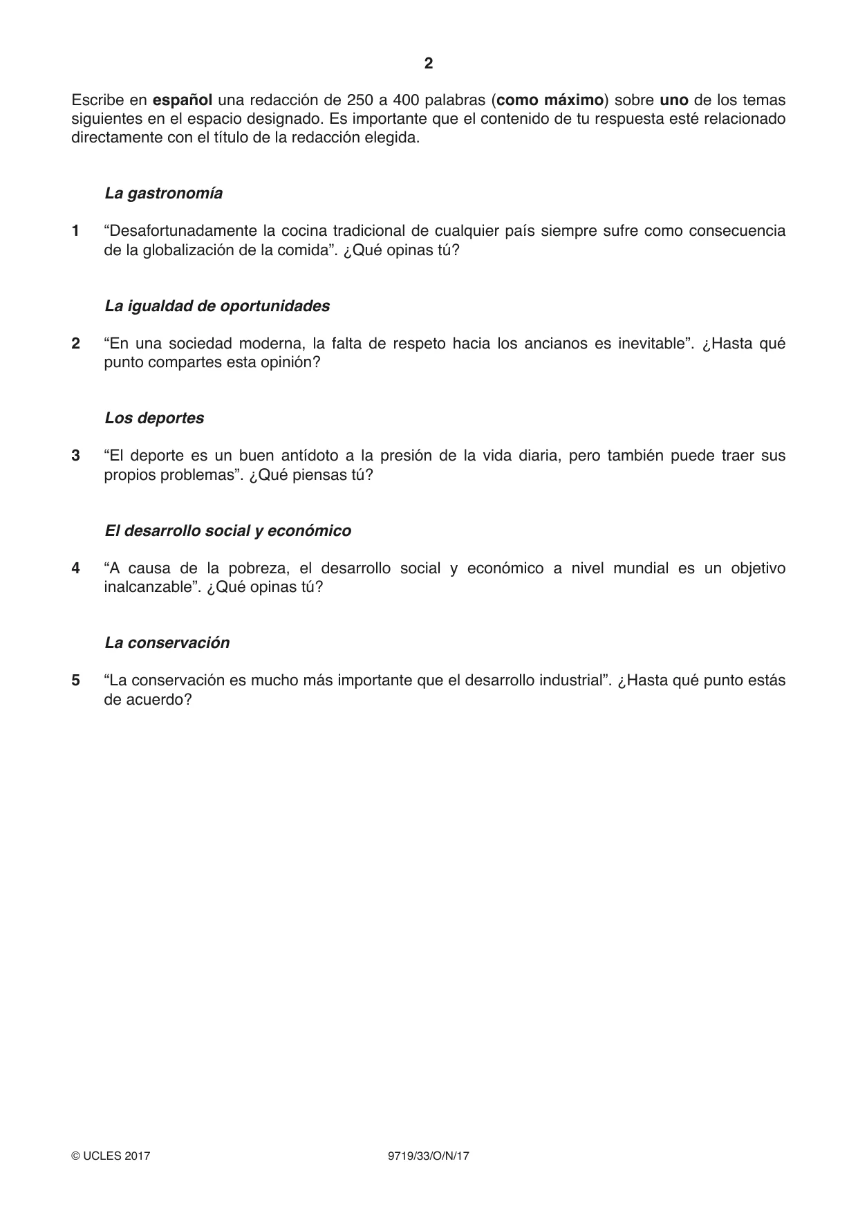 Cambridge A Level Spanish (A Level only) 9719 2017 Oct/Nov Paper 3 · Variant 3 question paper, page 2 of 8