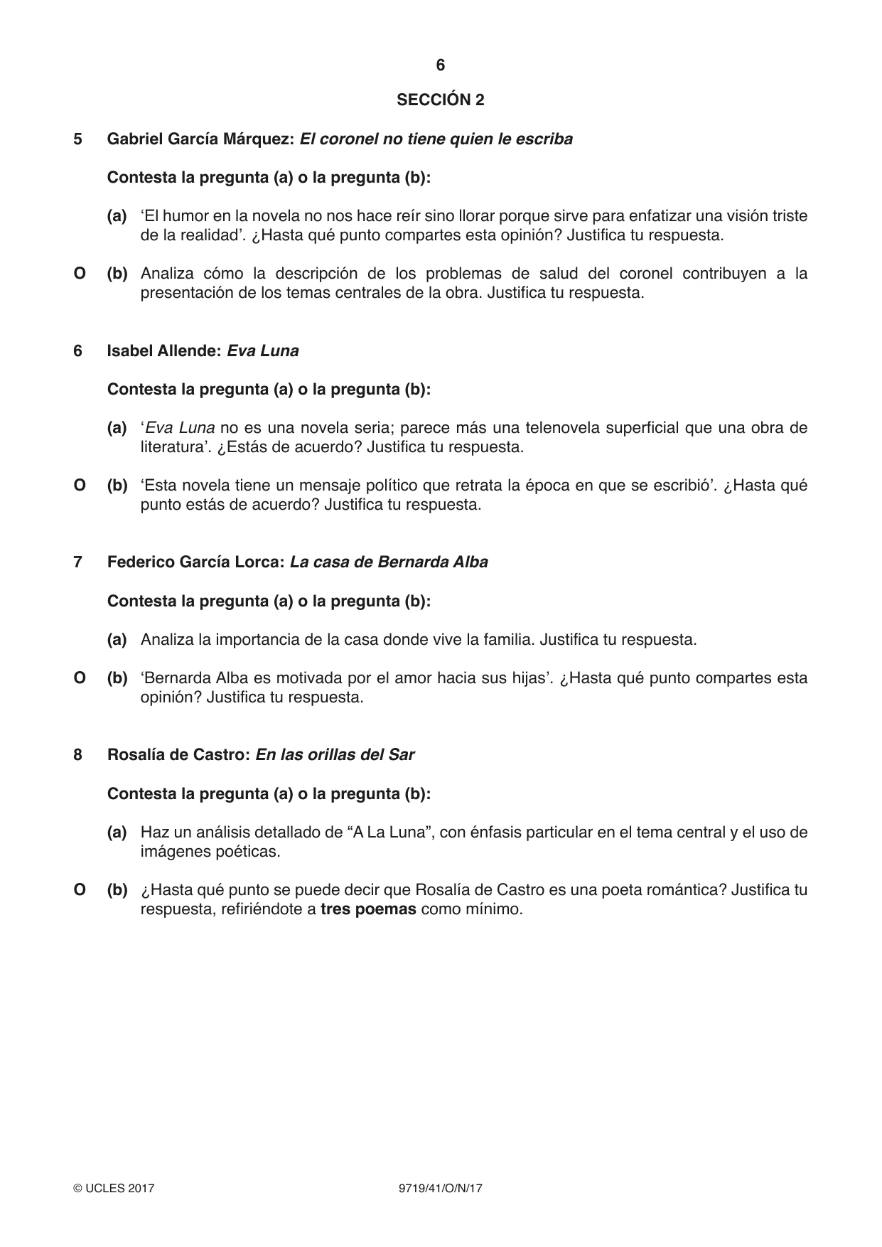 Cambridge A Level Spanish (A Level only) 9719 2017 Oct/Nov Paper 4 · Variant 1 question paper, page 6 of 8