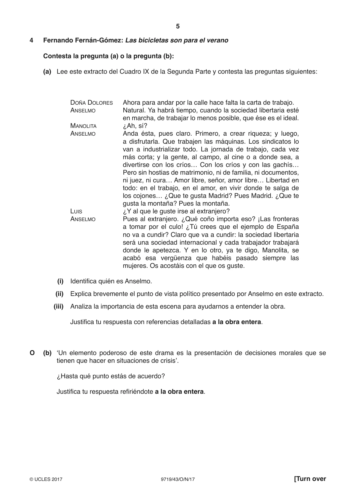 Cambridge A Level Spanish (A Level only) 9719 2017 Oct/Nov Paper 4 · Variant 3 question paper, page 5 of 8