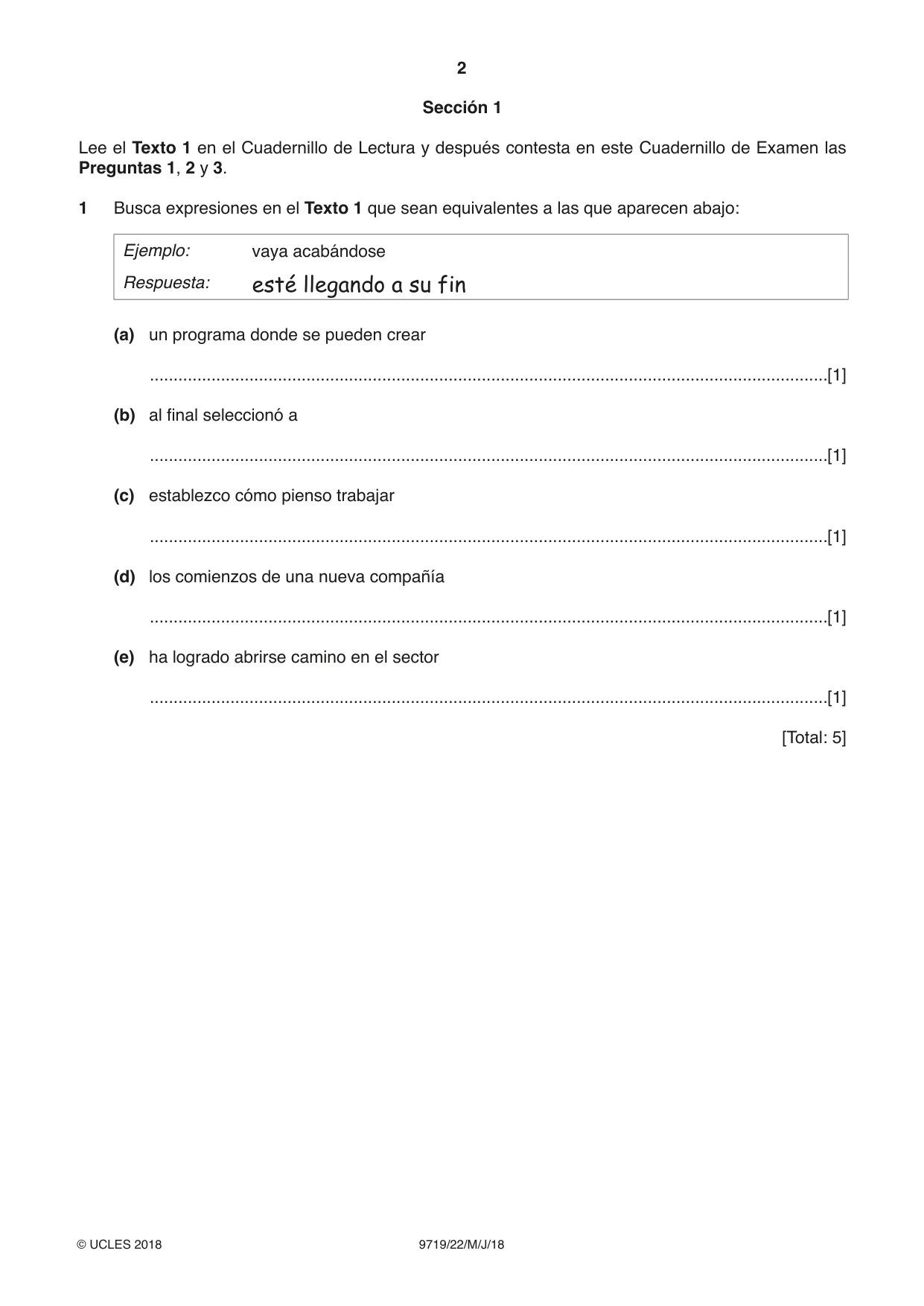 Cambridge A Level Spanish (A Level only) 9719 2018 May/June Paper 2 · Variant 2 question paper, page 2 of 8