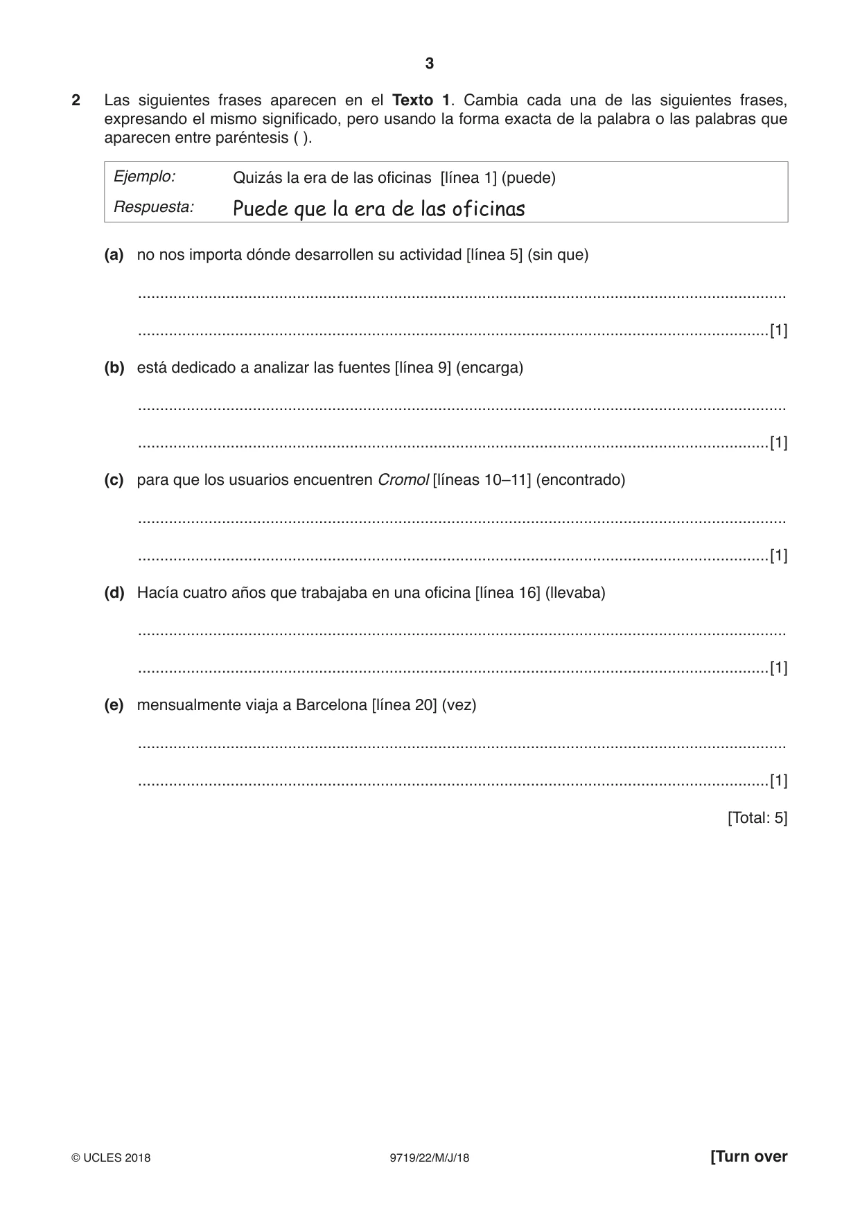 Cambridge A Level Spanish (A Level only) 9719 2018 May/June Paper 2 · Variant 2 question paper, page 3 of 8