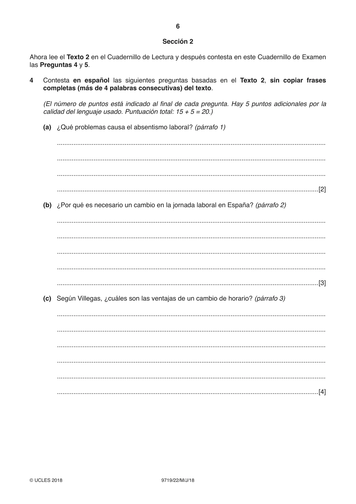 Cambridge A Level Spanish (A Level only) 9719 2018 May/June Paper 2 · Variant 2 question paper, page 6 of 8