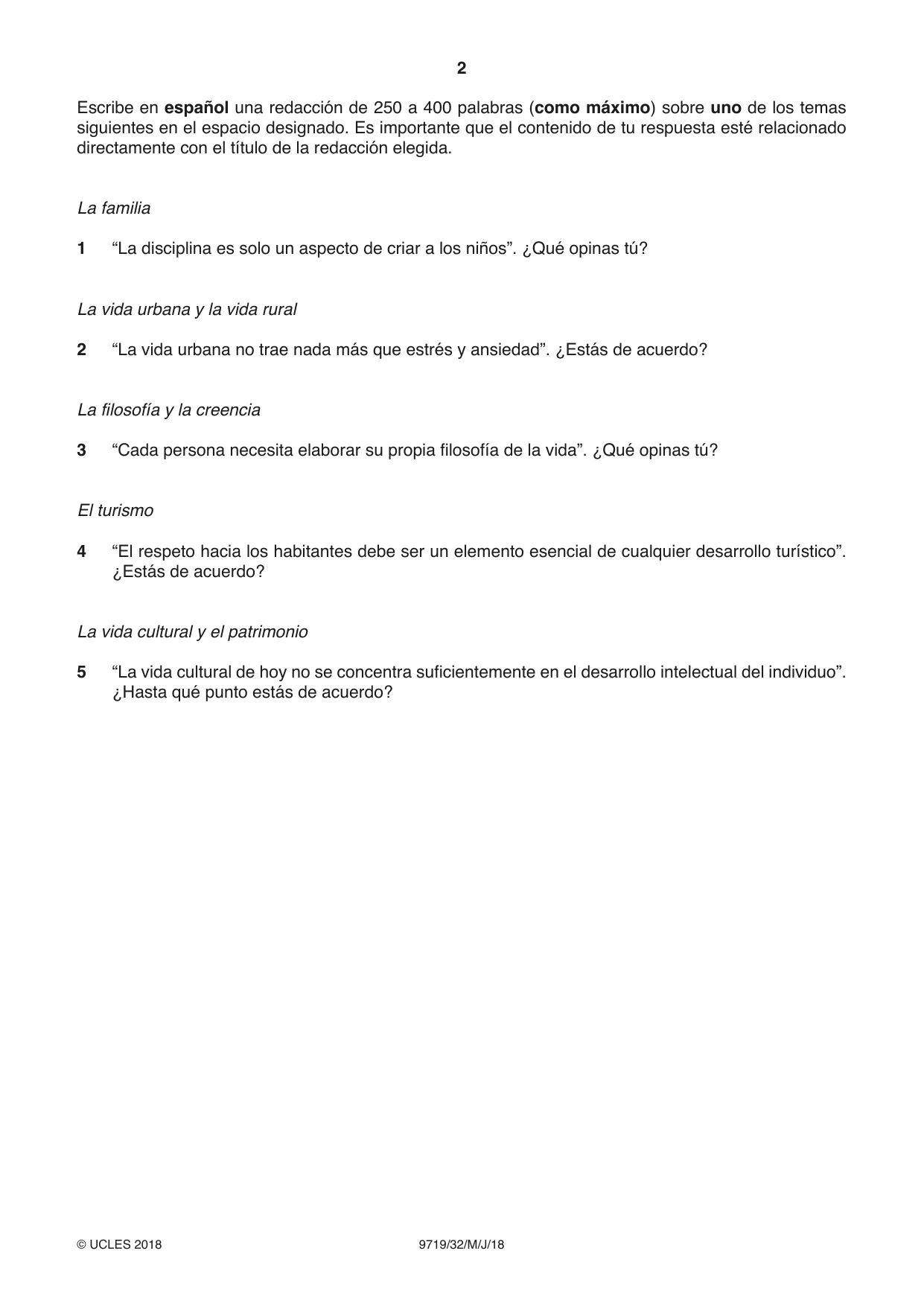 Cambridge A Level Spanish (A Level only) 9719 2018 May/June Paper 3 · Variant 2 question paper, page 2 of 8