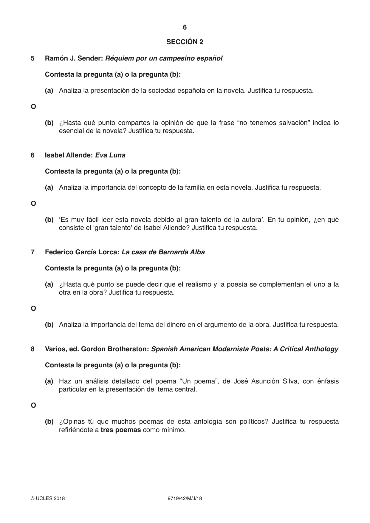 Cambridge A Level Spanish (A Level only) 9719 2018 May/June Paper 4 · Variant 2 question paper, page 6 of 8