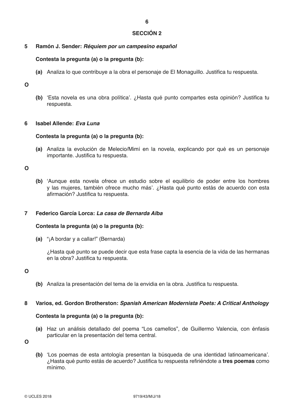 Cambridge A Level Spanish (A Level only) 9719 2018 May/June Paper 4 · Variant 3 question paper, page 6 of 8