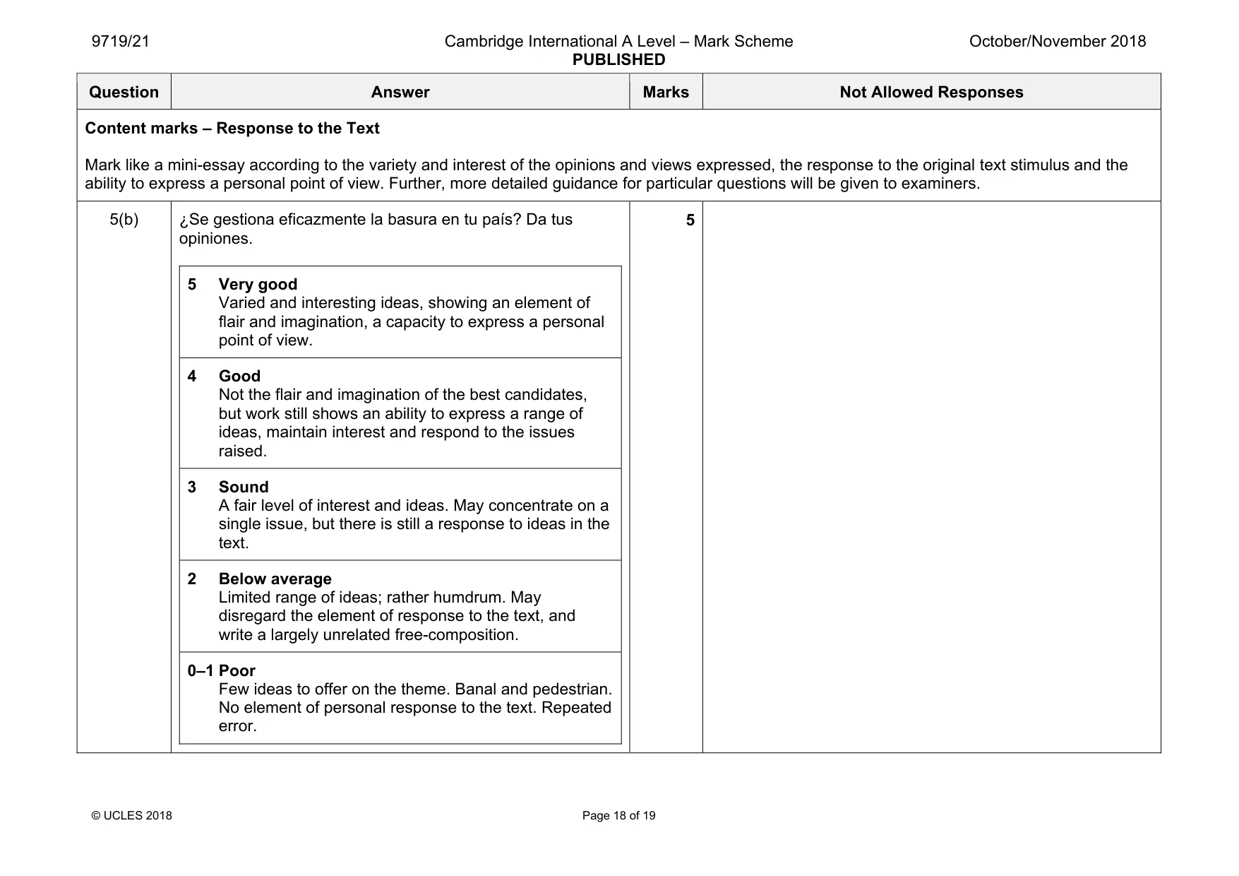 Mark scheme, page 18 of 19