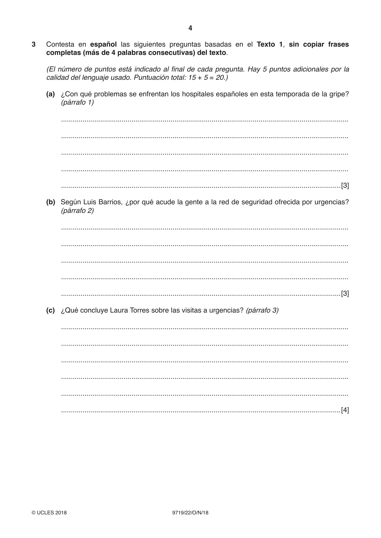 Cambridge A Level Spanish (A Level only) 9719 2018 Oct/Nov Paper 2 · Variant 2 question paper, page 4 of 8