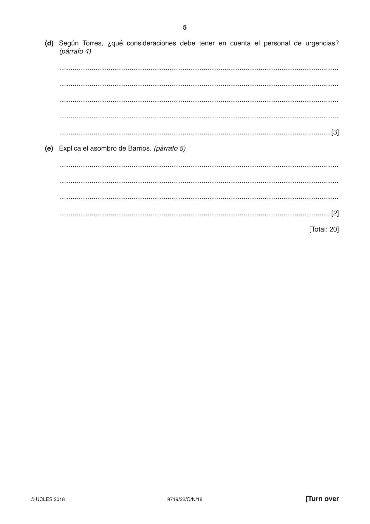 Cambridge A Level Spanish (A Level only) 9719 2018 Oct/Nov Paper 2 · Variant 2 question paper, page 5 of 8