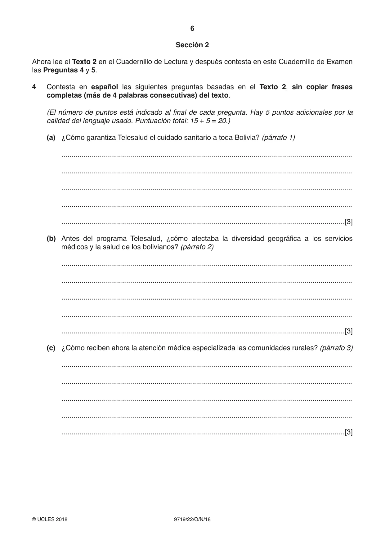 Cambridge A Level Spanish (A Level only) 9719 2018 Oct/Nov Paper 2 · Variant 2 question paper, page 6 of 8