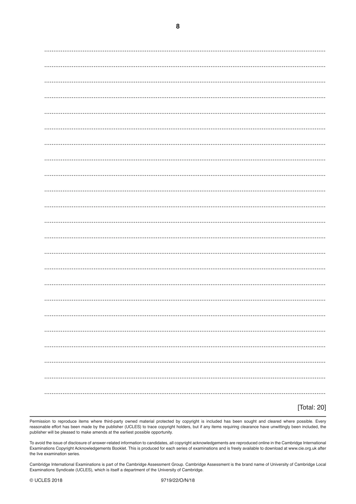 Cambridge A Level Spanish (A Level only) 9719 2018 Oct/Nov Paper 2 · Variant 2 question paper, page 8 of 8