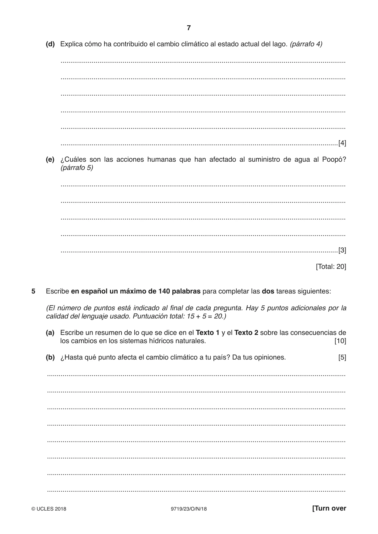 Cambridge A Level Spanish (A Level only) 9719 2018 Oct/Nov Paper 2 · Variant 3 question paper, page 7 of 8