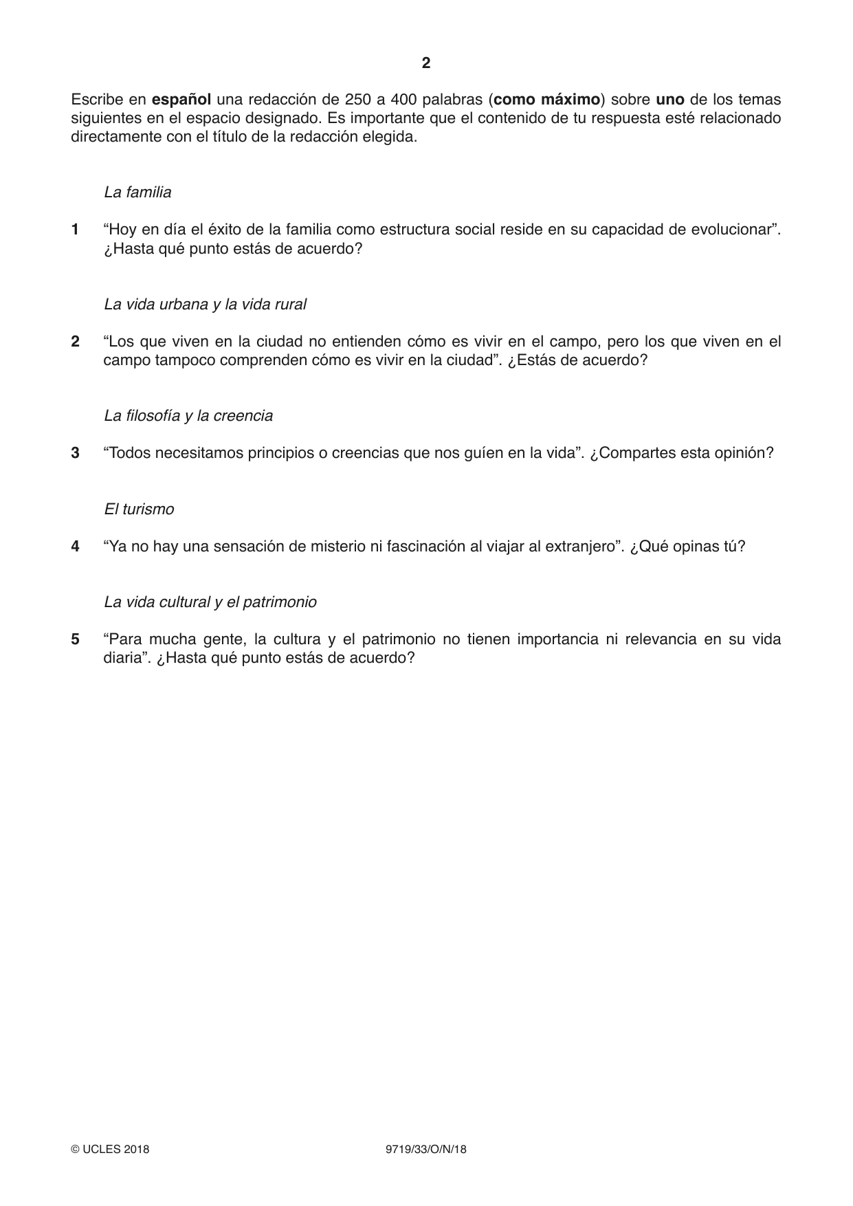 Cambridge A Level Spanish (A Level only) 9719 2018 Oct/Nov Paper 3 · Variant 3 question paper, page 2 of 8