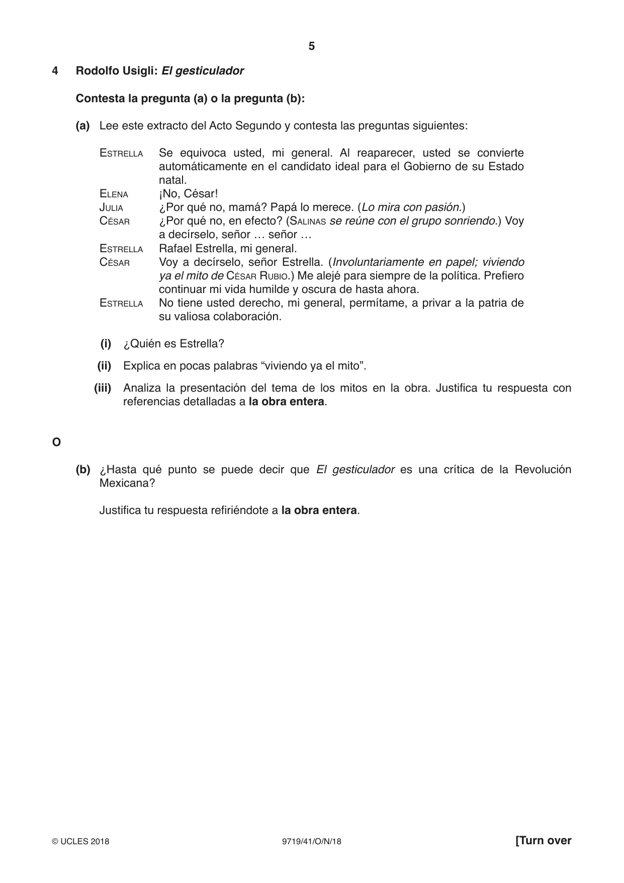 Cambridge A Level Spanish (A Level only) 9719 2018 Oct/Nov Paper 4 · Variant 1 question paper, page 5 of 8