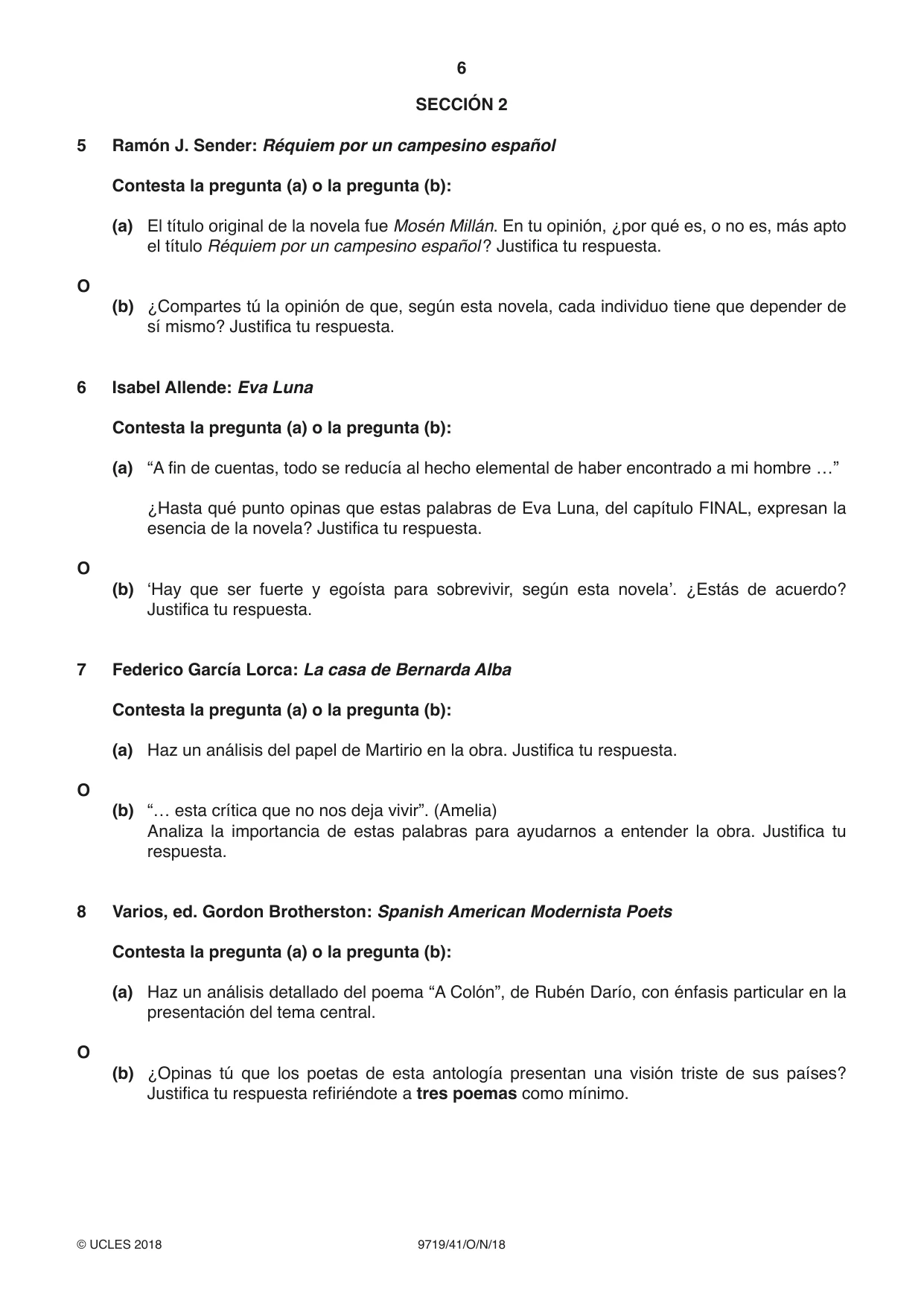 Cambridge A Level Spanish (A Level only) 9719 2018 Oct/Nov Paper 4 · Variant 1 question paper, page 6 of 8