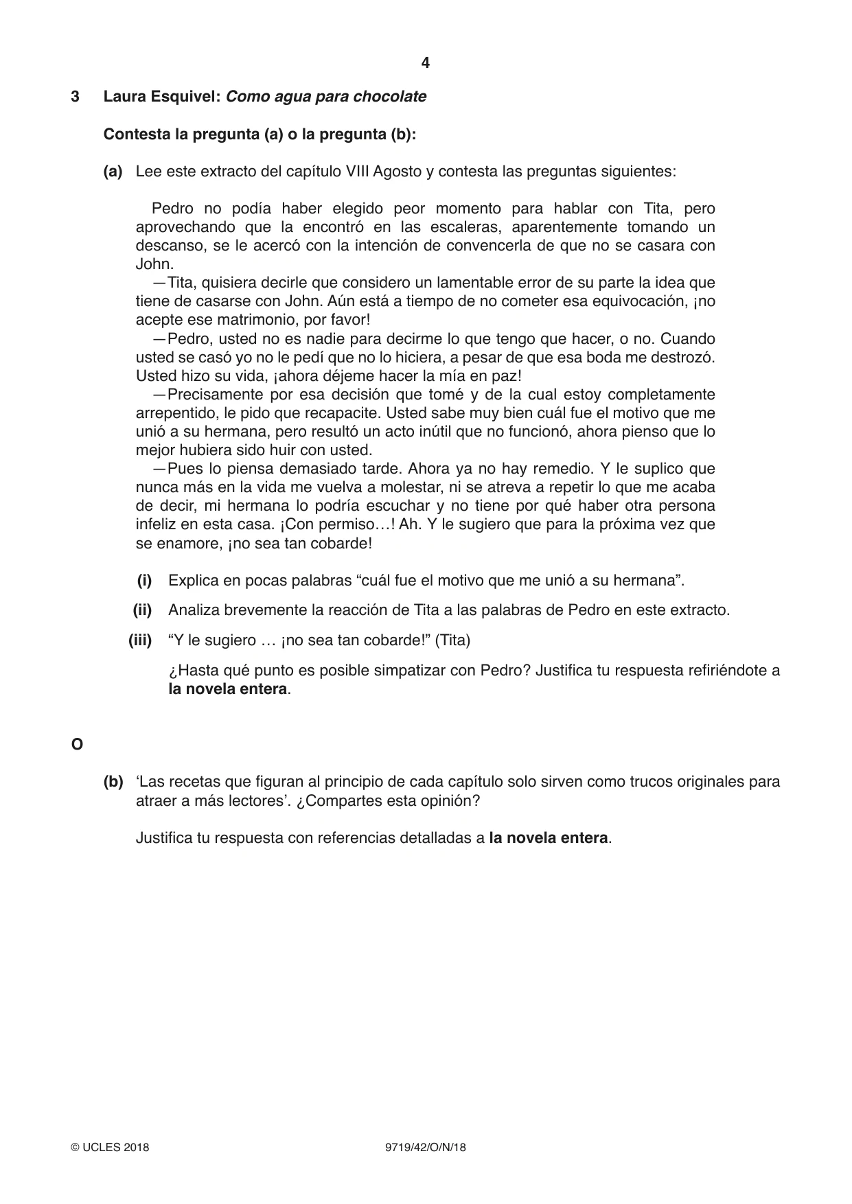 Cambridge A Level Spanish (A Level only) 9719 2018 Oct/Nov Paper 4 · Variant 2 question paper, page 4 of 8