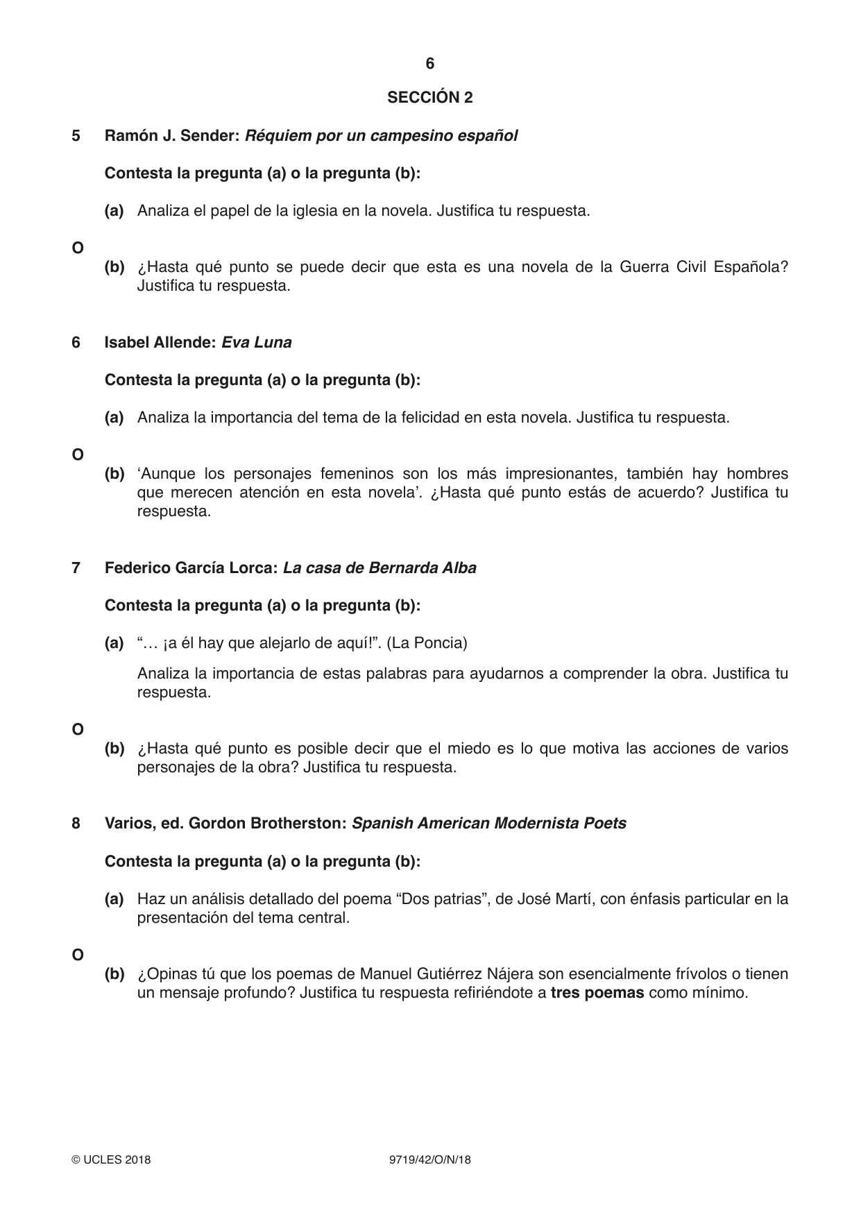Cambridge A Level Spanish (A Level only) 9719 2018 Oct/Nov Paper 4 · Variant 2 question paper, page 6 of 8