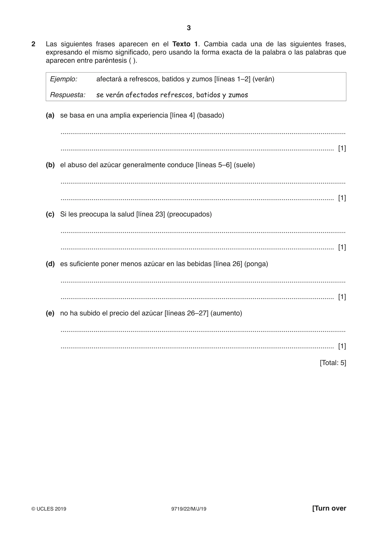 Cambridge A Level Spanish (A Level only) 9719 2019 May/June Paper 2 · Variant 2 question paper, page 3 of 8