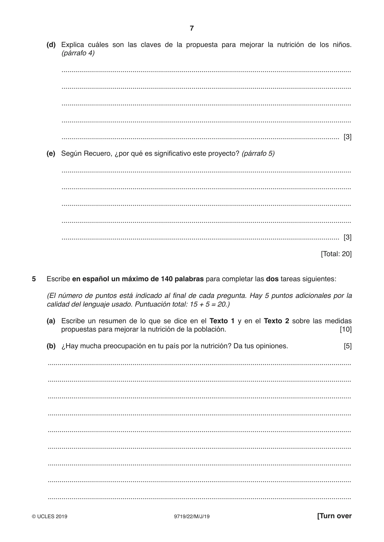 Cambridge A Level Spanish (A Level only) 9719 2019 May/June Paper 2 · Variant 2 question paper, page 7 of 8