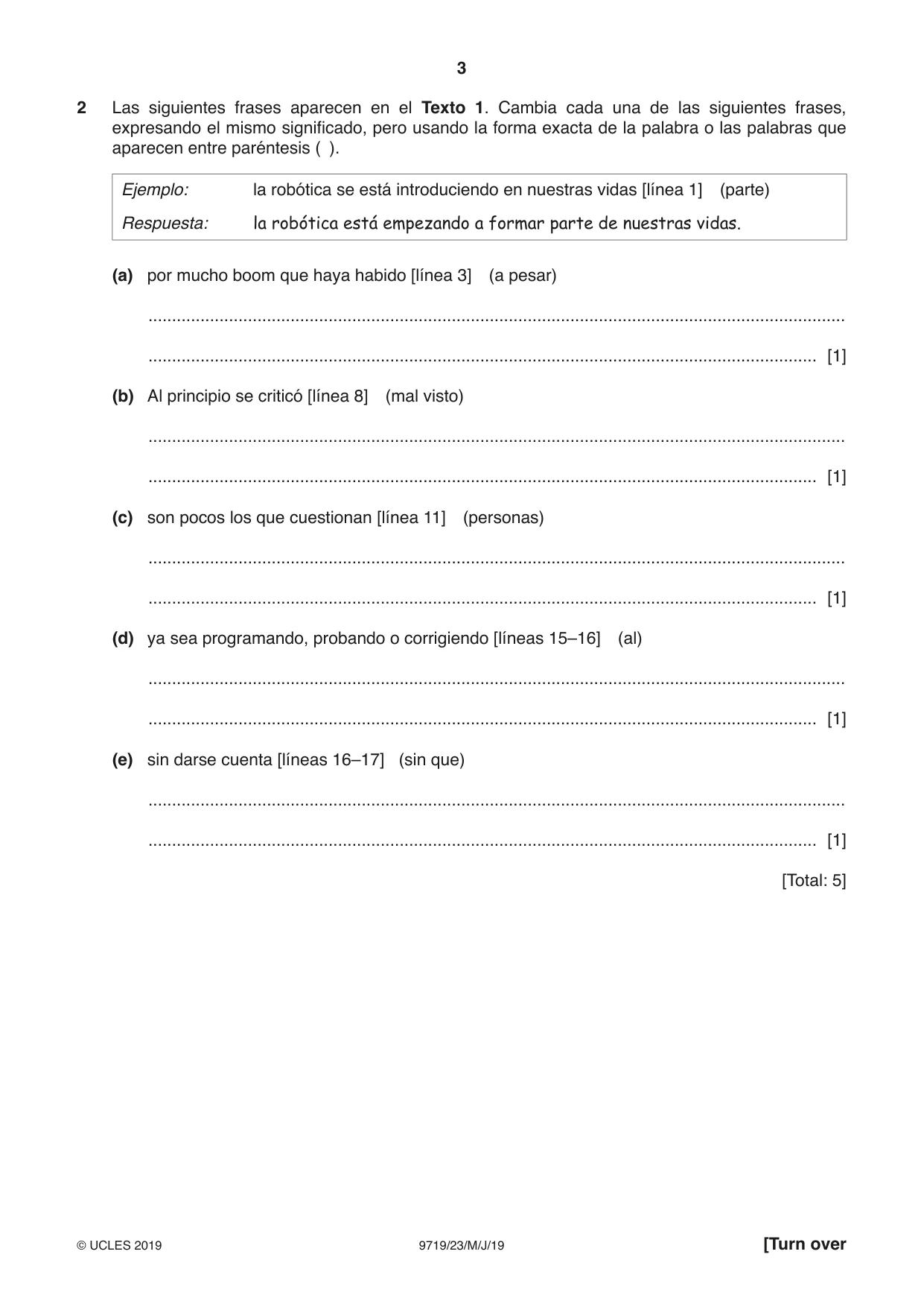 Cambridge A Level Spanish (A Level only) 9719 2019 May/June Paper 2 · Variant 3 question paper, page 3 of 8