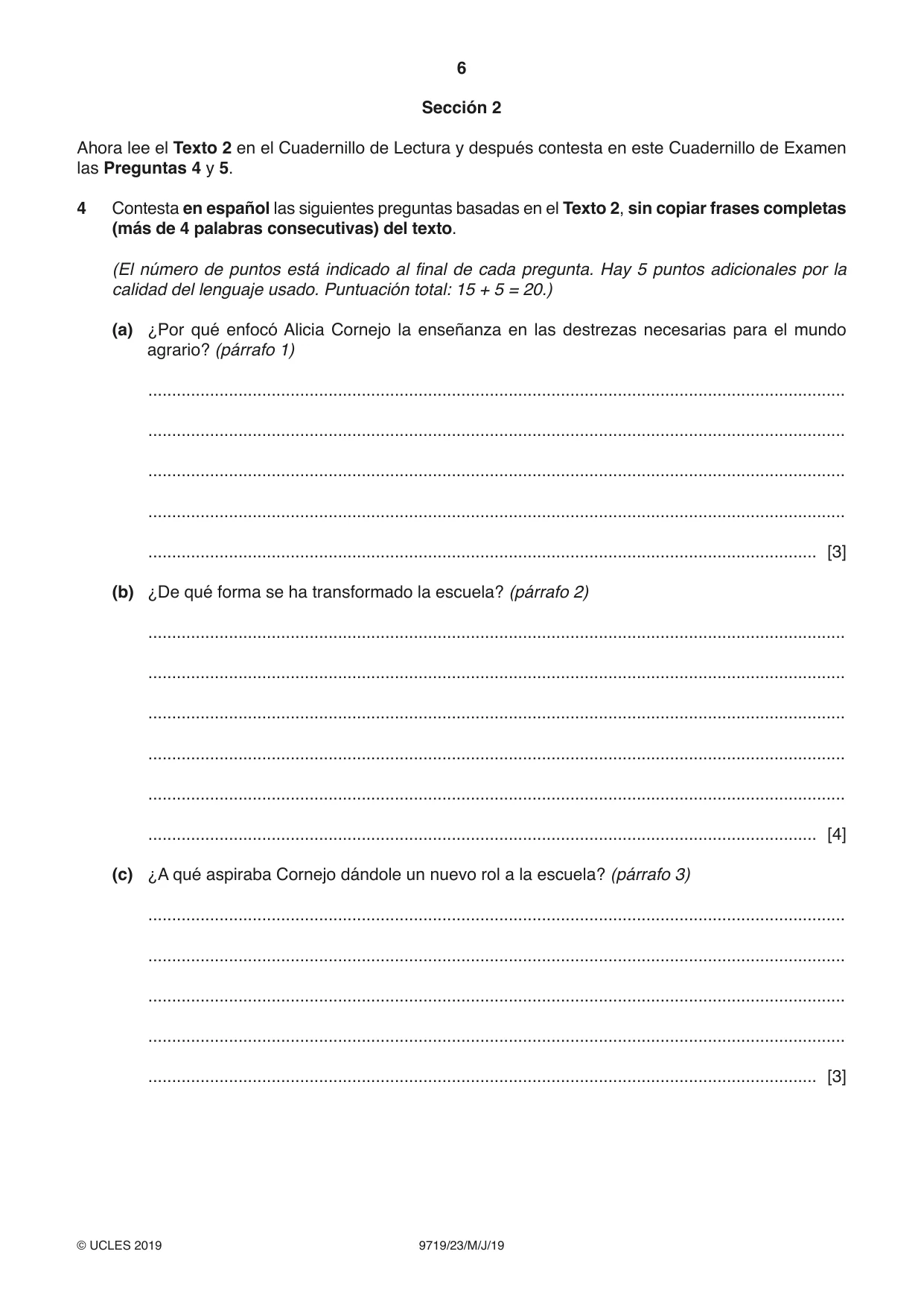 Cambridge A Level Spanish (A Level only) 9719 2019 May/June Paper 2 · Variant 3 question paper, page 6 of 8