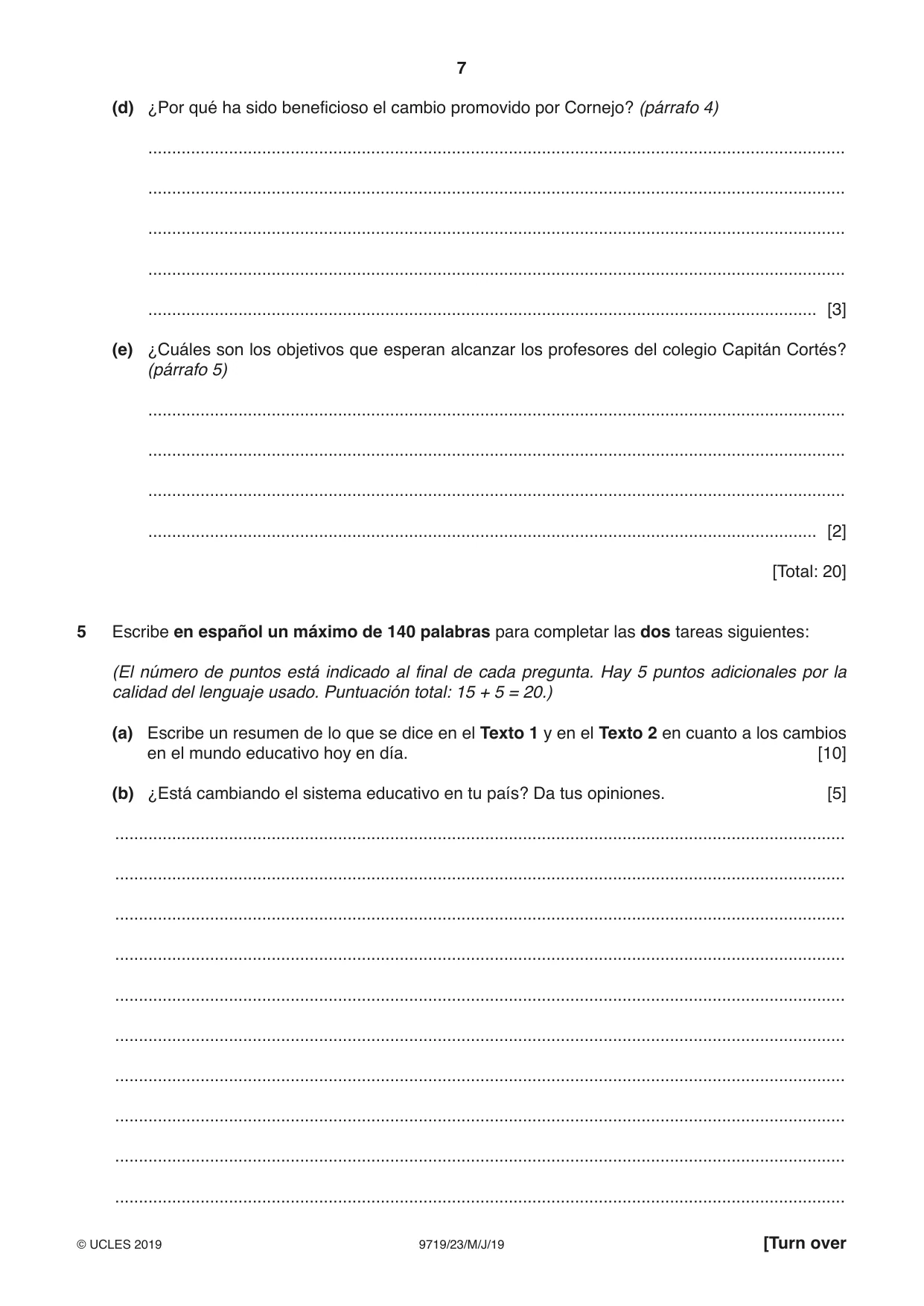 Cambridge A Level Spanish (A Level only) 9719 2019 May/June Paper 2 · Variant 3 question paper, page 7 of 8