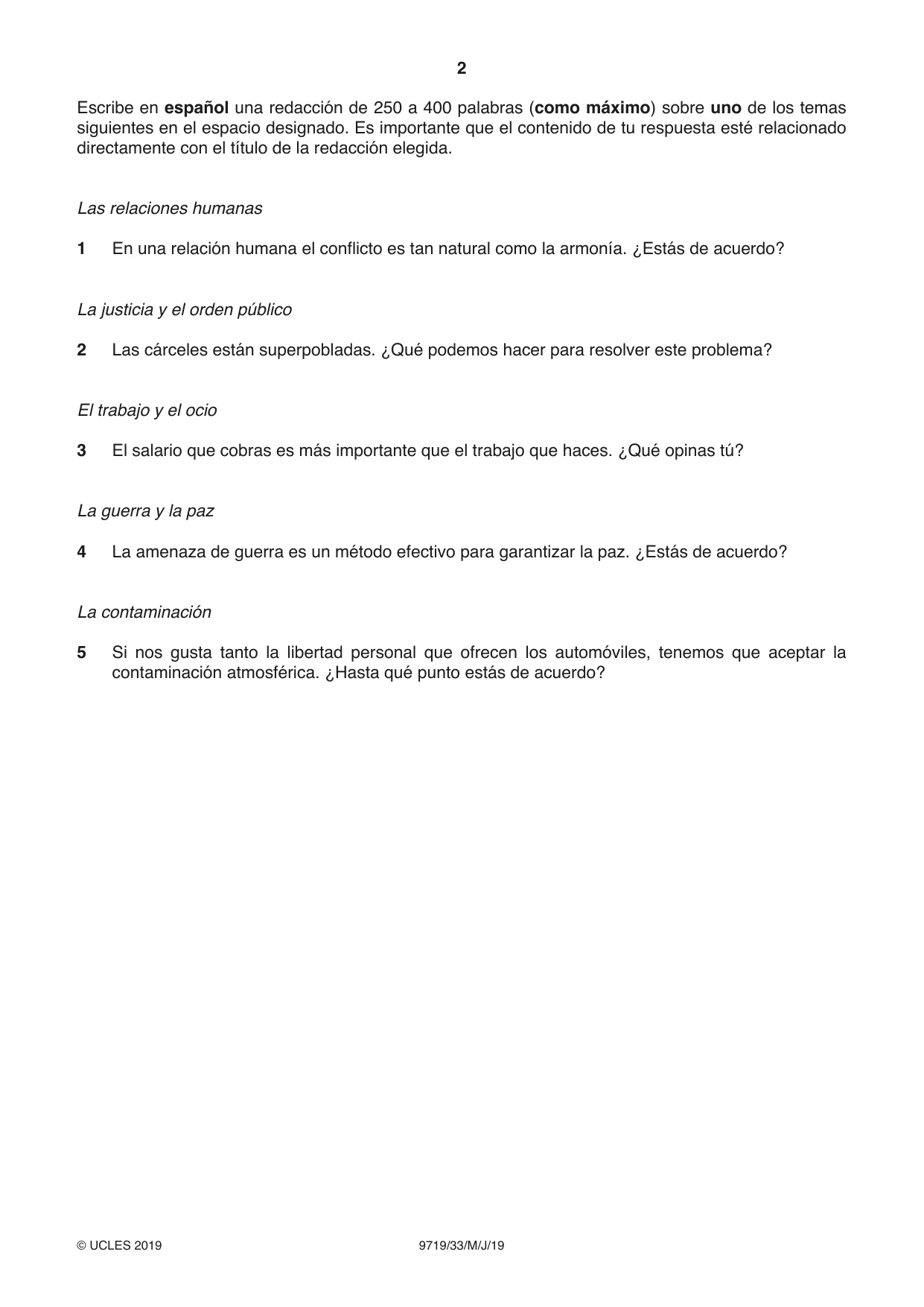 Cambridge A Level Spanish (A Level only) 9719 2019 May/June Paper 3 · Variant 3 question paper, page 2 of 8