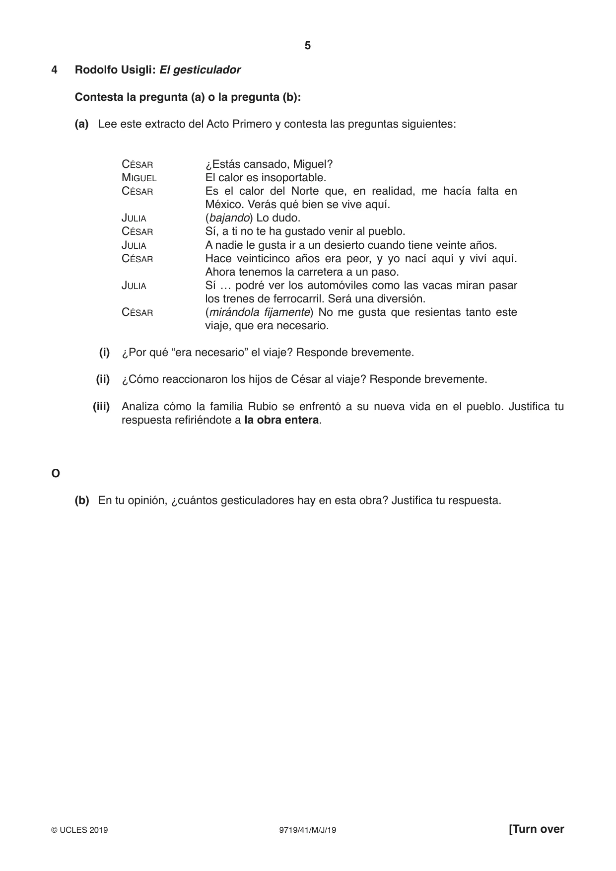 Cambridge A Level Spanish (A Level only) 9719 2019 May/June Paper 4 · Variant 1 question paper, page 5 of 8