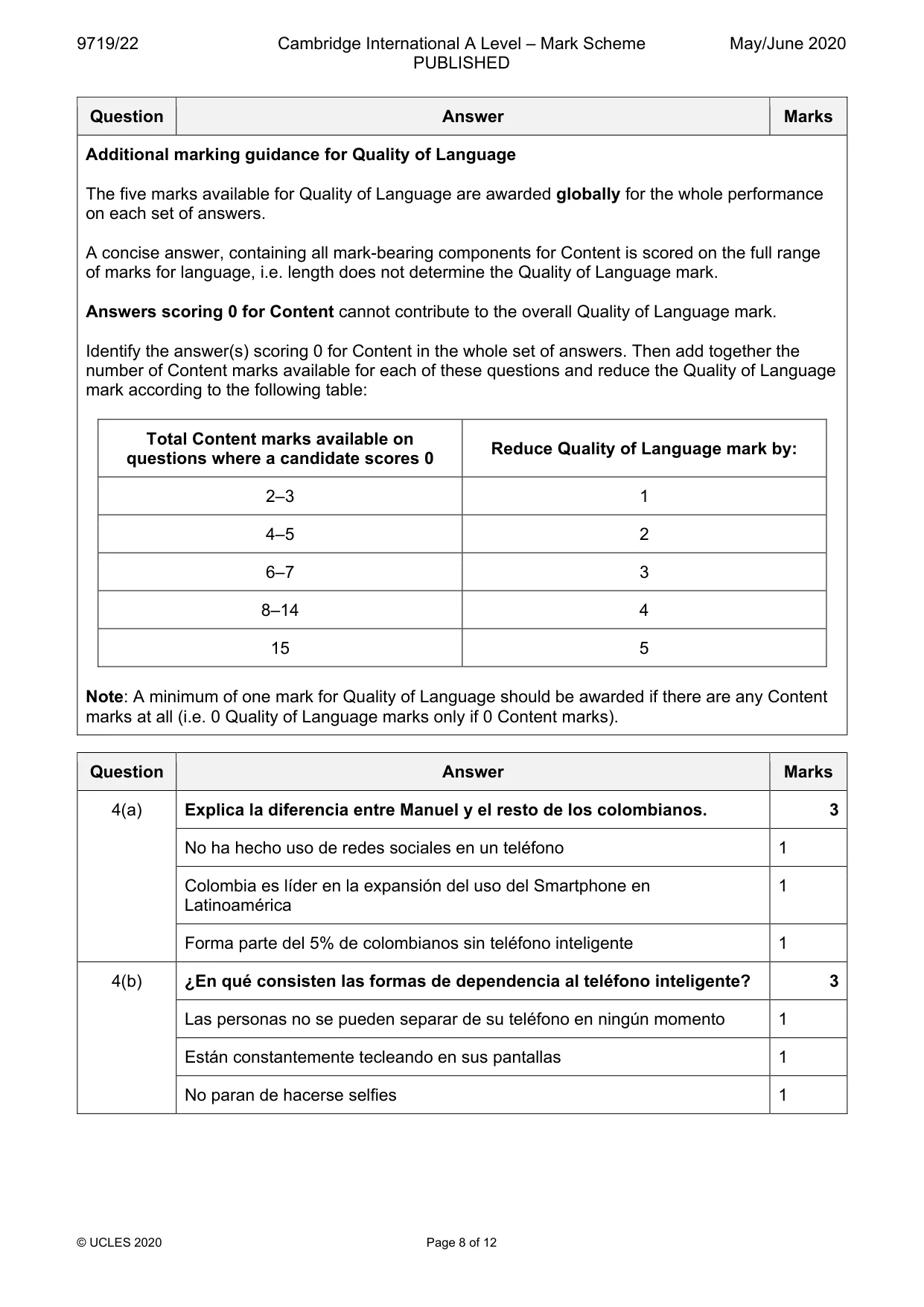 Mark scheme, page 8 of 12