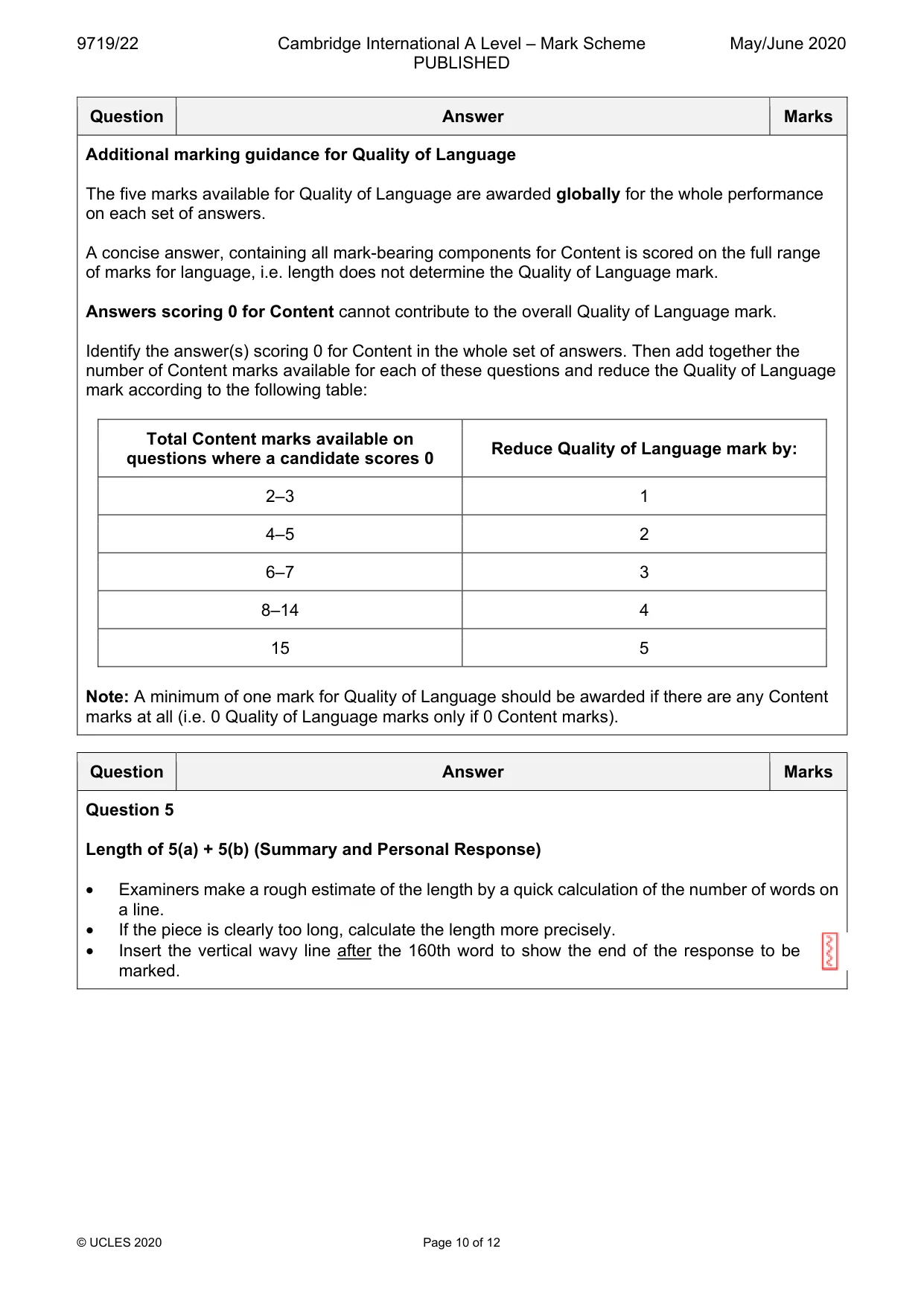 Mark scheme, page 10 of 12