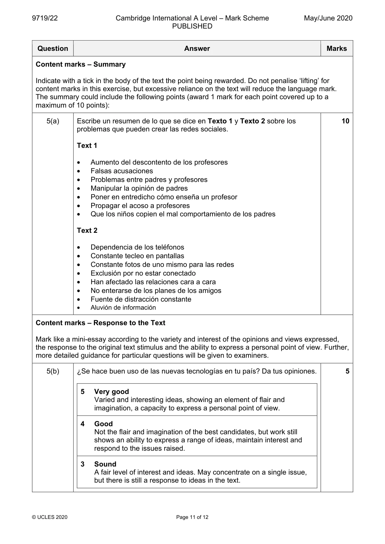 Mark scheme, page 11 of 12
