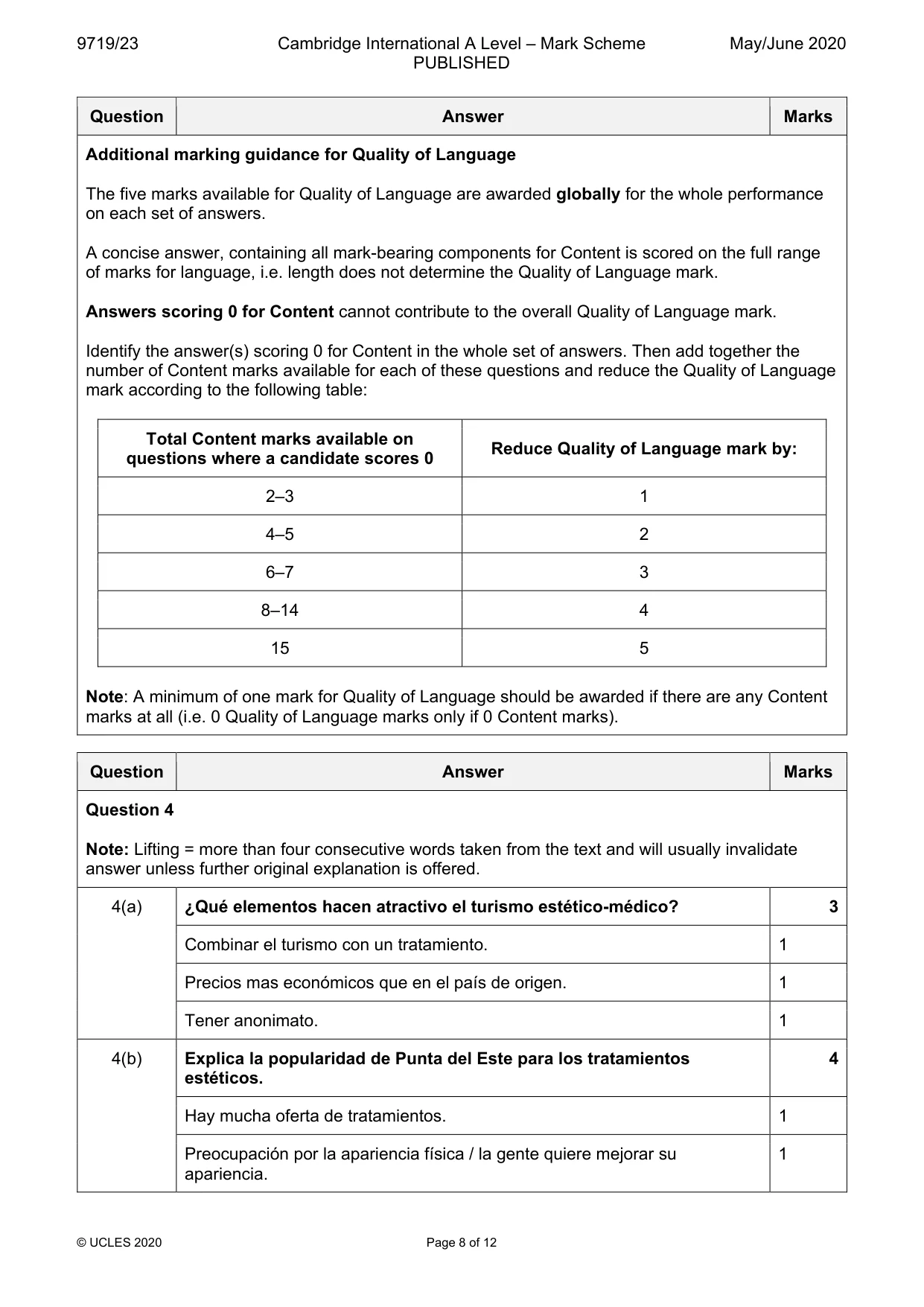 Mark scheme, page 8 of 12