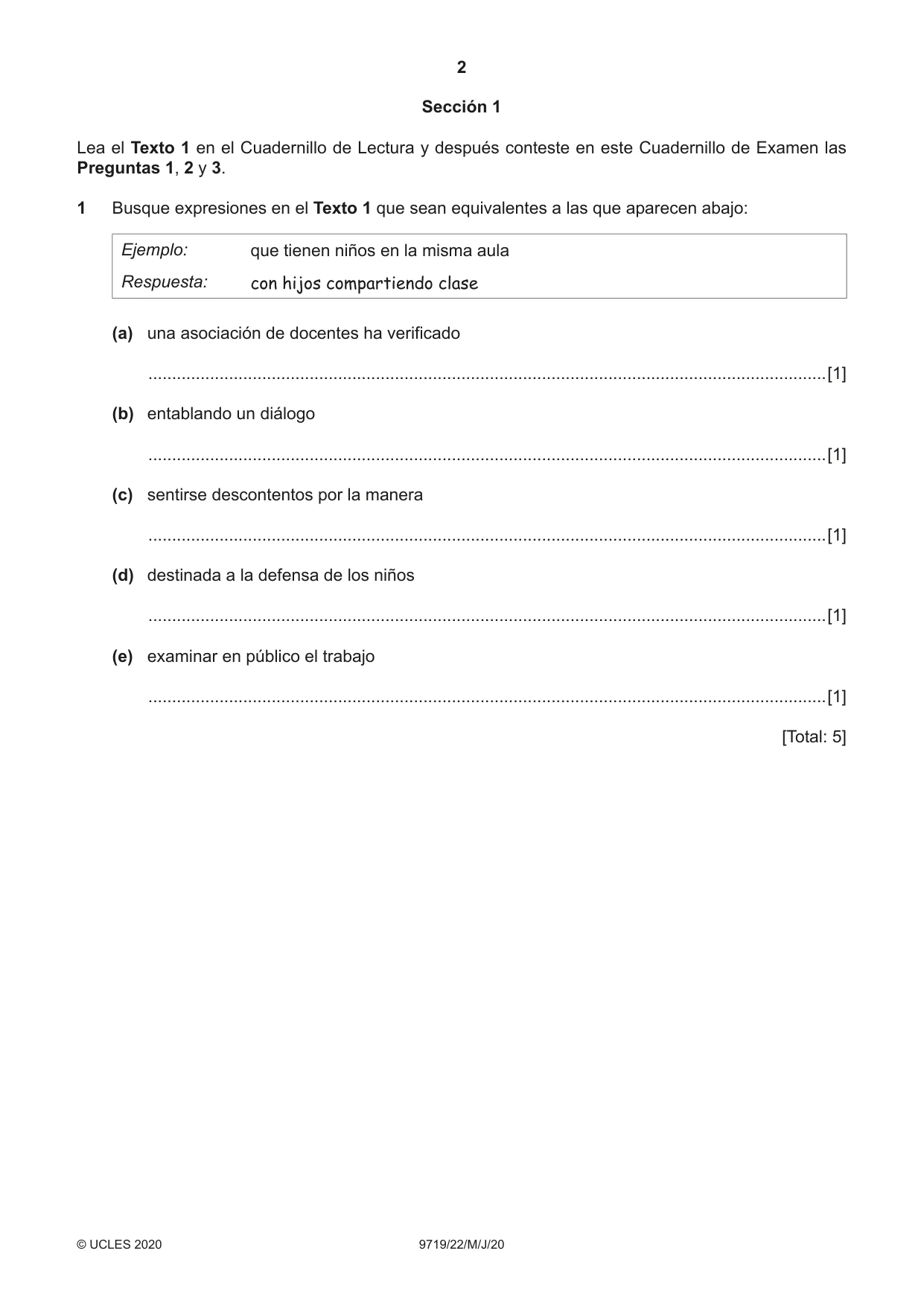 Cambridge A Level Spanish (A Level only) 9719 2020 May/June Paper 2 · Variant 2 question paper, page 2 of 8
