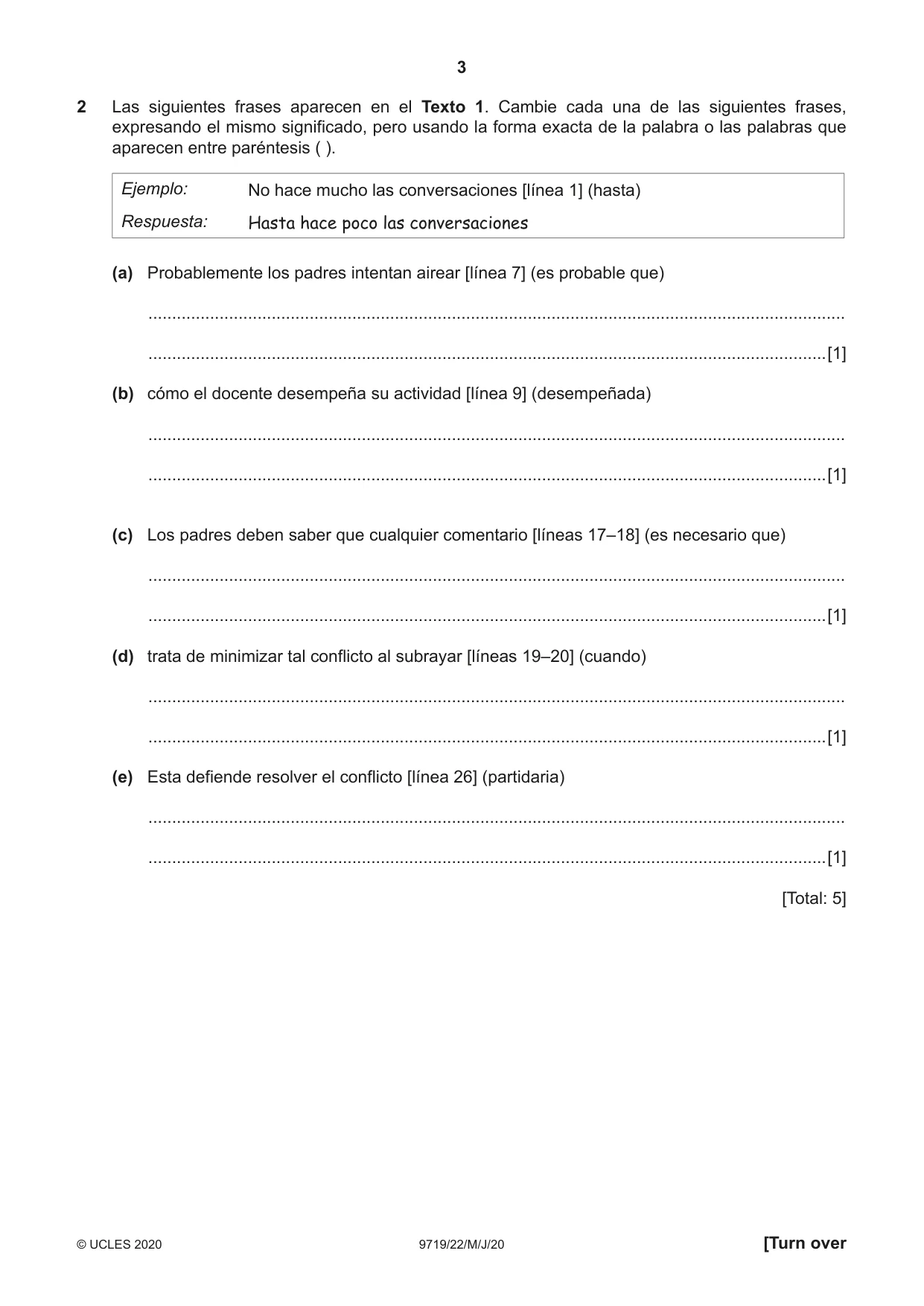 Cambridge A Level Spanish (A Level only) 9719 2020 May/June Paper 2 · Variant 2 question paper, page 3 of 8