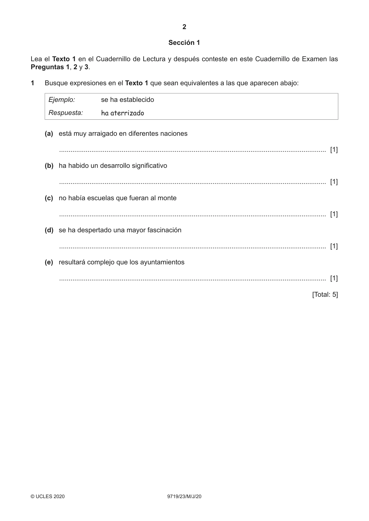 Cambridge A Level Spanish (A Level only) 9719 2020 May/June Paper 2 · Variant 3 question paper, page 2 of 8