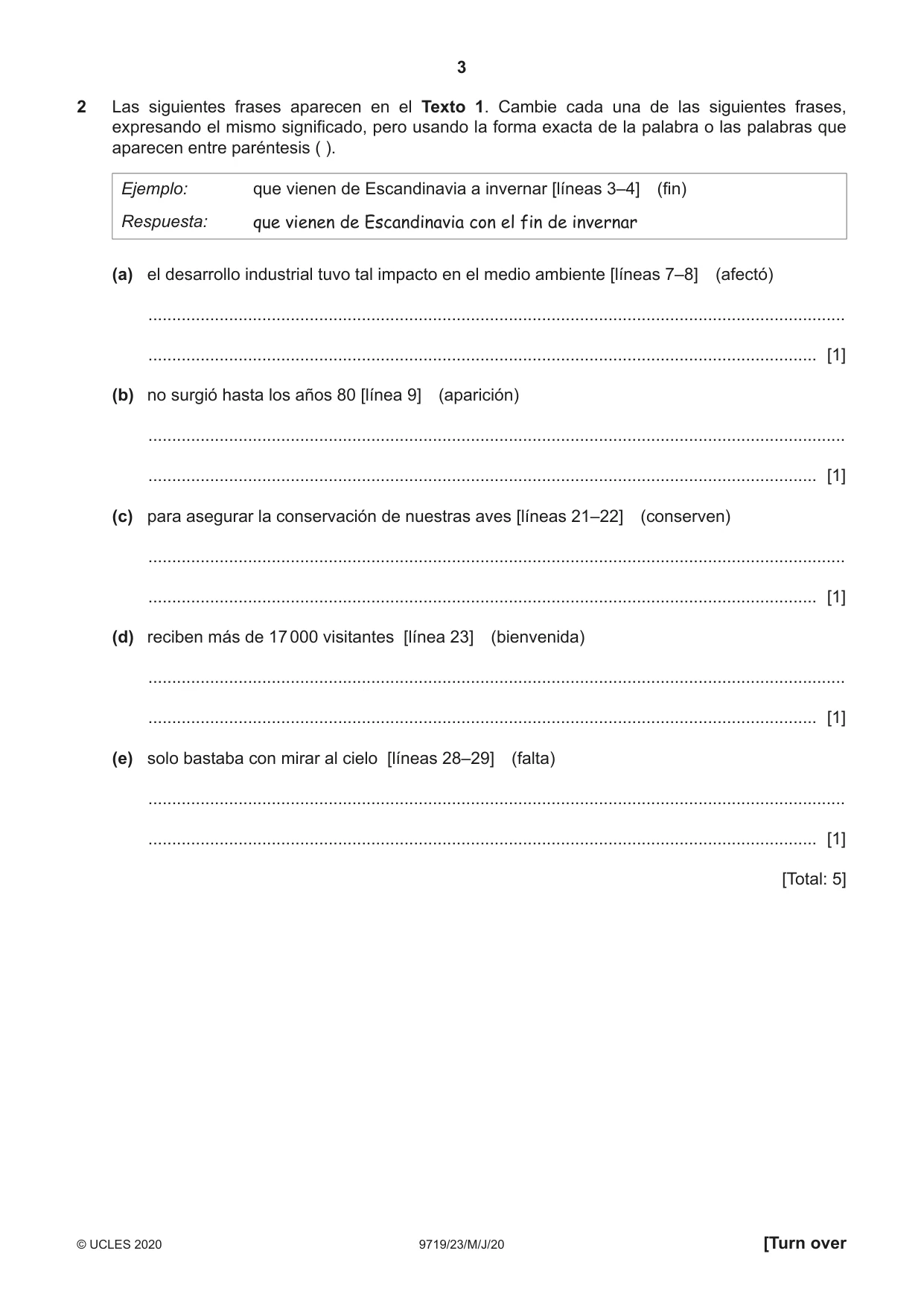 Cambridge A Level Spanish (A Level only) 9719 2020 May/June Paper 2 · Variant 3 question paper, page 3 of 8