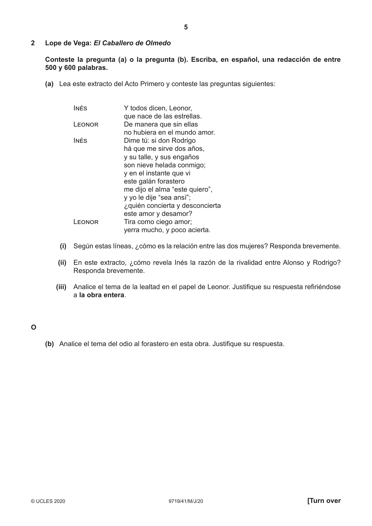 Cambridge A Level Spanish (A Level only) 9719 2020 May/June Paper 4 · Variant 1 question paper, page 5 of 8